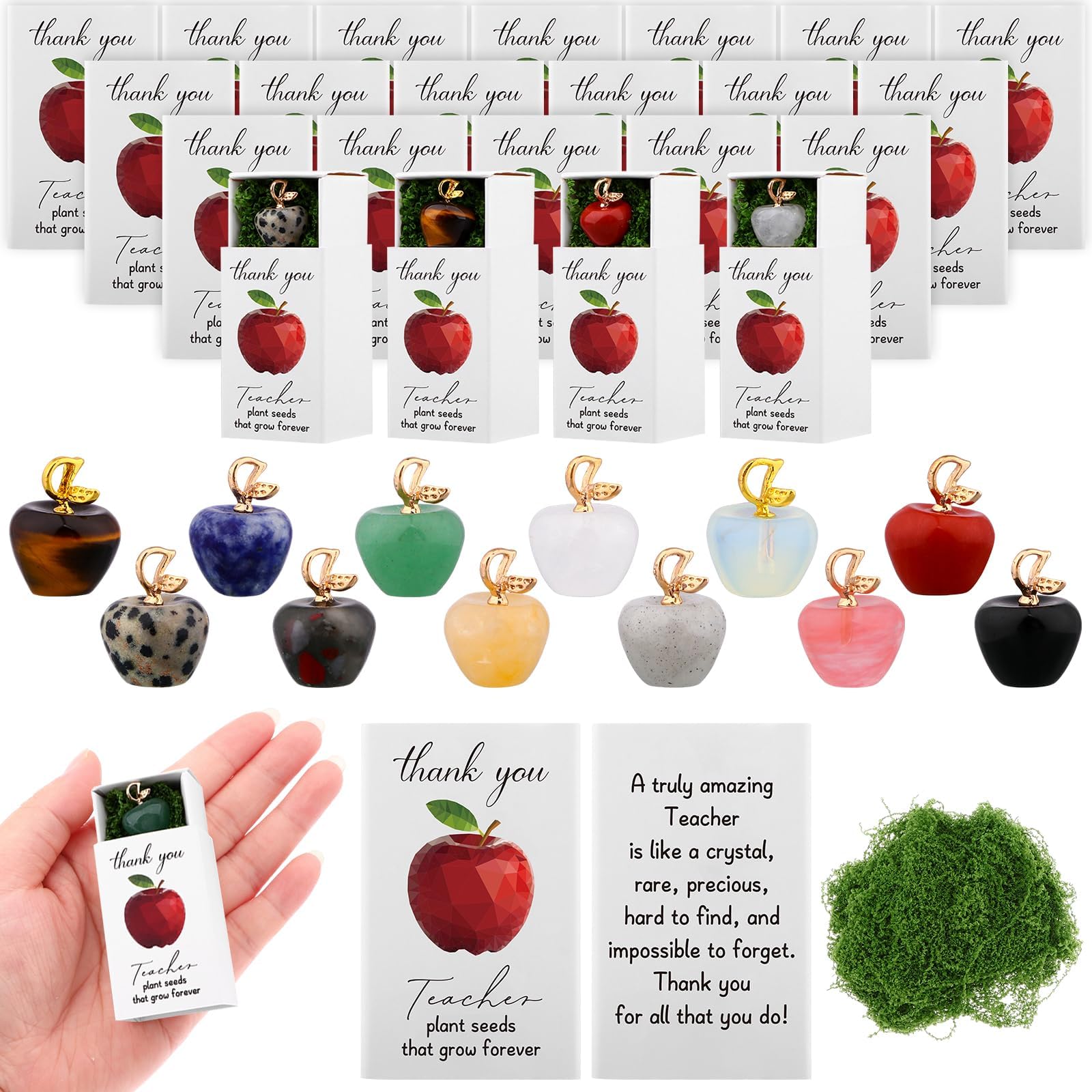12 Sets Teacher Gifts Teacher Appreciation Gifts Desk Decor Stones Paperweights with Emotional Support Green Moss Matchbooks Thank You Gifts for Teachers Leaving Retirement Birthday Graduation