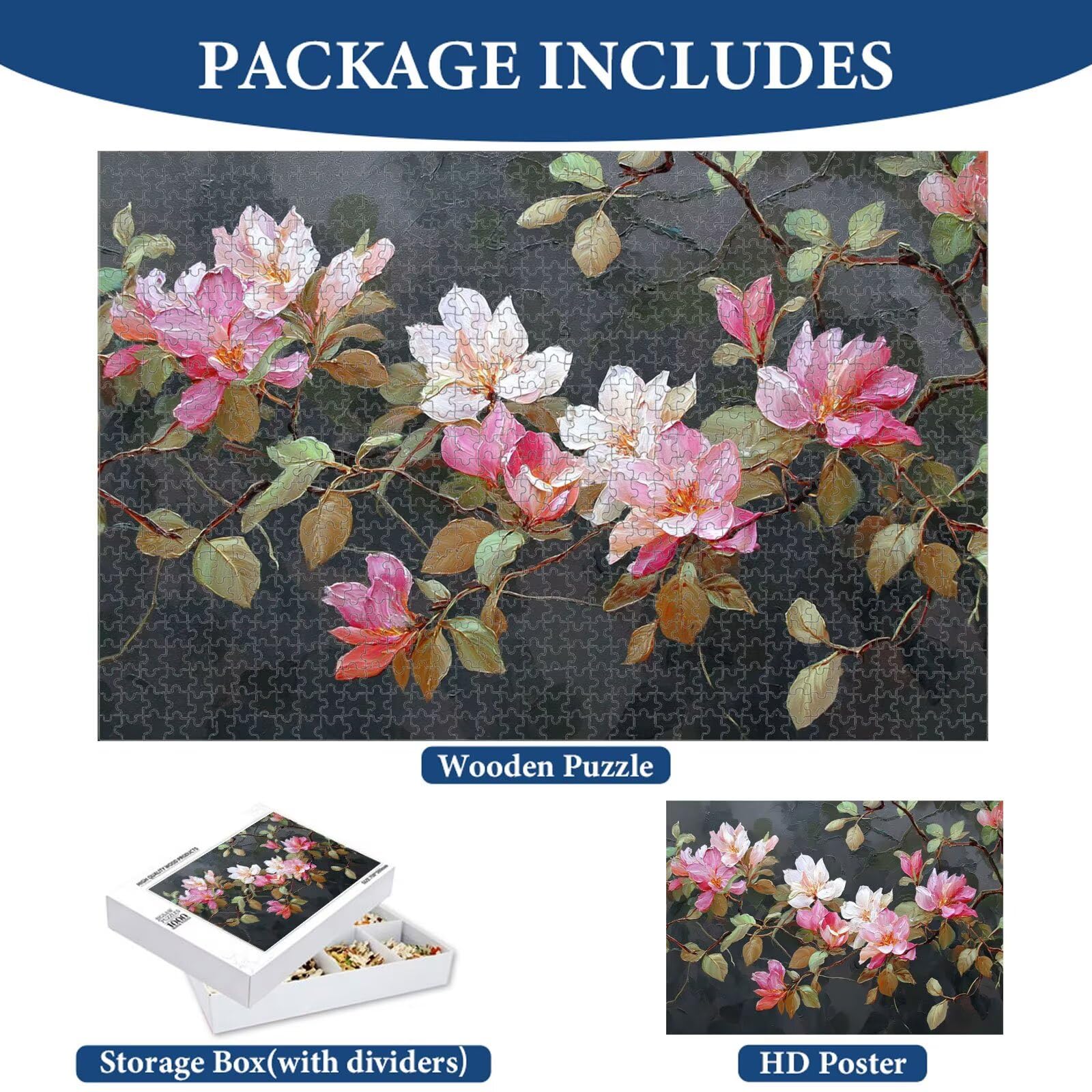 Puzzle 1000 Pezzi - Fiore & Rosa - Puzzle in Legno Durevole 1T#615