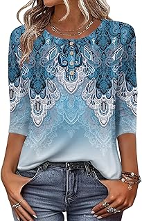 3/4 Length Sleeve Women Tops Crew Neck Blouses Dressy Casual Summer T Shirts Loose Fit Business Work Clothes