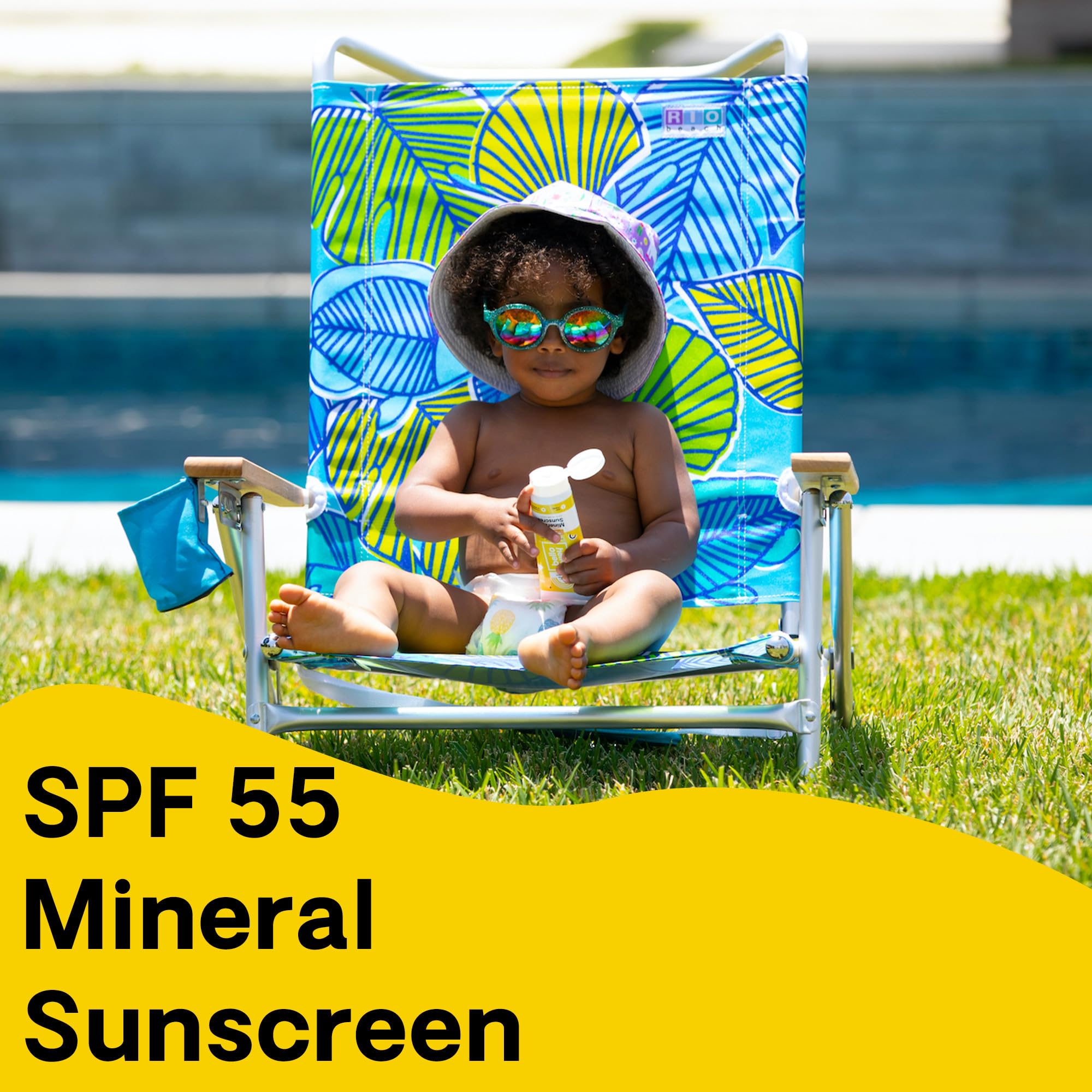 Hello Bello Mineral SPF 55 Sunscreen Lotion with Prebiotics, Water Resistant and Reef Friendly Sun Protection for Babies and Kids, 3 fl oz (Pack of 1)
