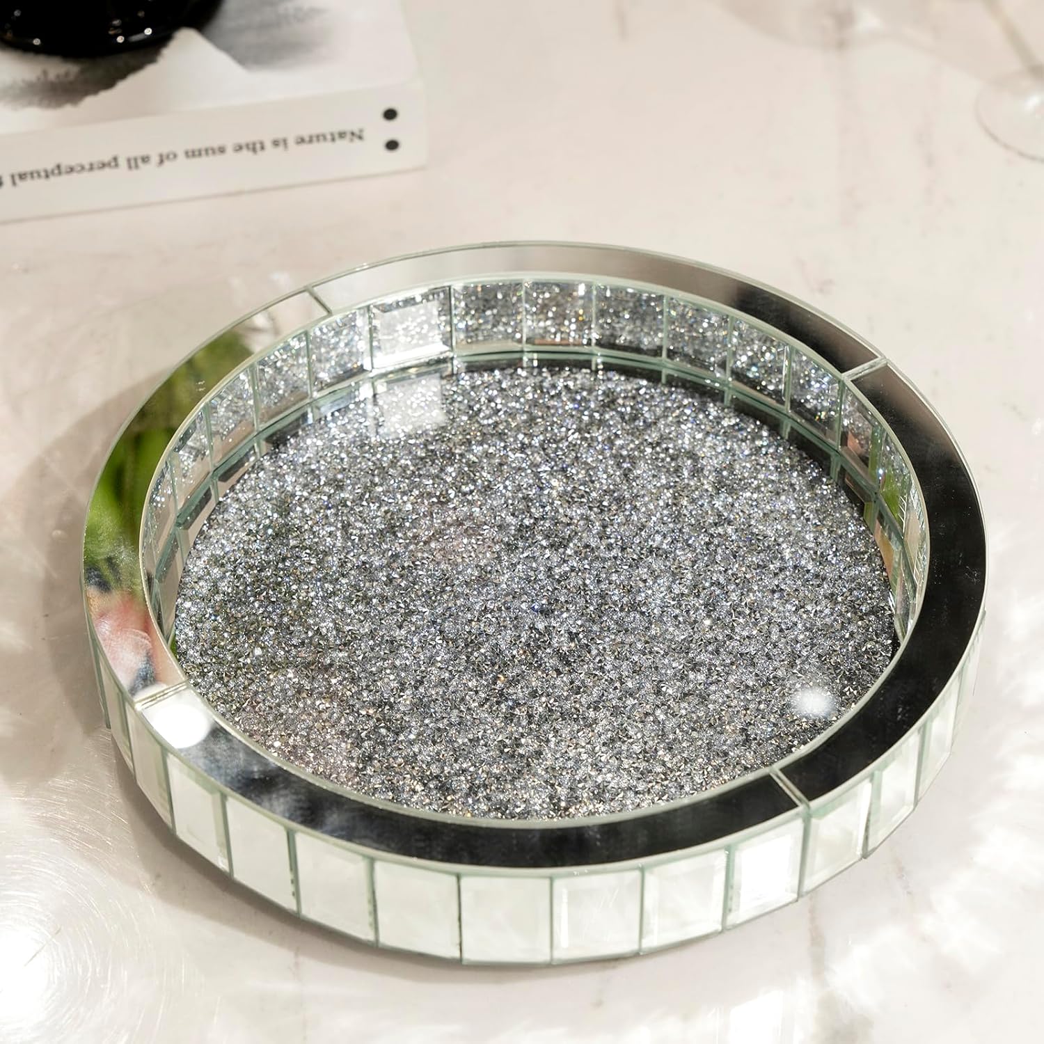 12in Round Rotating Organizer Tray,Silver Mirror Glass Coffee Table Tray,Table Centerpieces Decorative Trays for Home Decor,Living Room, Modern Decorative Trays, Centerpiece Trays - Image 5