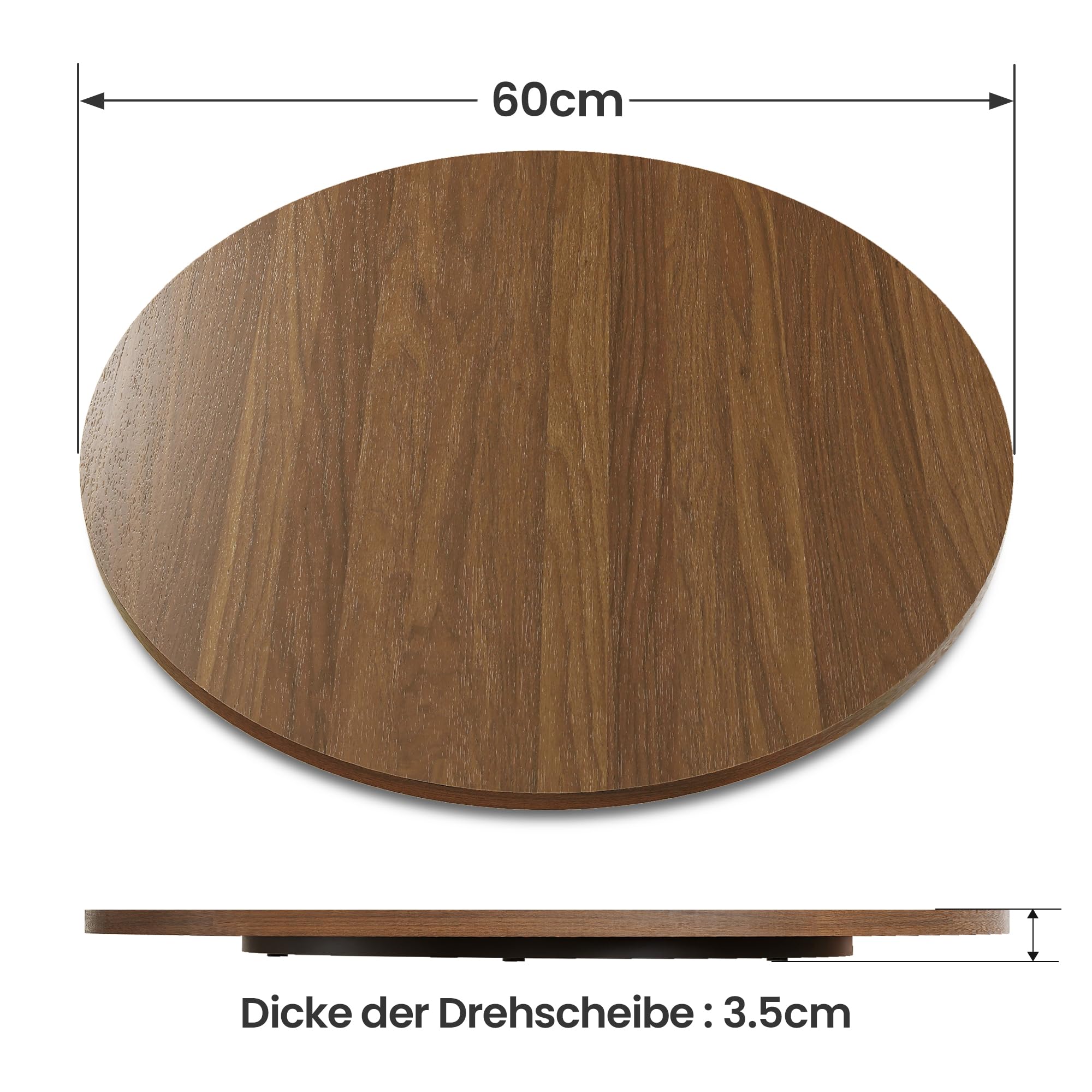 60 cm große Lazy Susan aus Nussbaumholz – Massivholz-Drehtablett für Käse-, Dessert-, Kuchen-, Snack- und Obstplatten – Drehservice für Esstisch, Küchenarbeitsfläche und Partybuffet