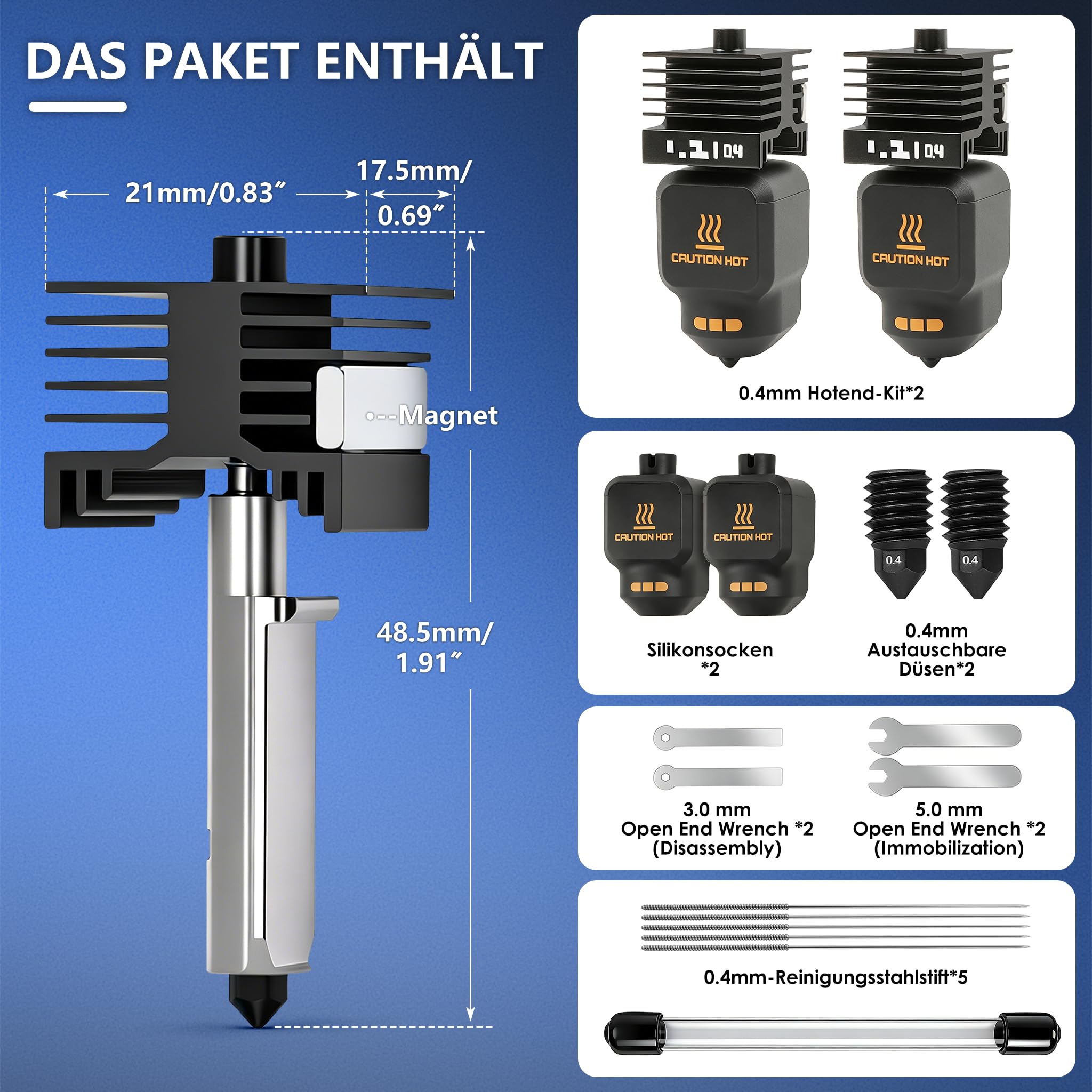 Kit de mise à niveau 2 pièces 0,4 mm P2S Hotend pour Bambu Lab P2S/X2D/H2D/H2S, kit d'extrudeuse comprenant une buse en acier dur haute température, un manchon en silicone, des aiguilles de nettoyage