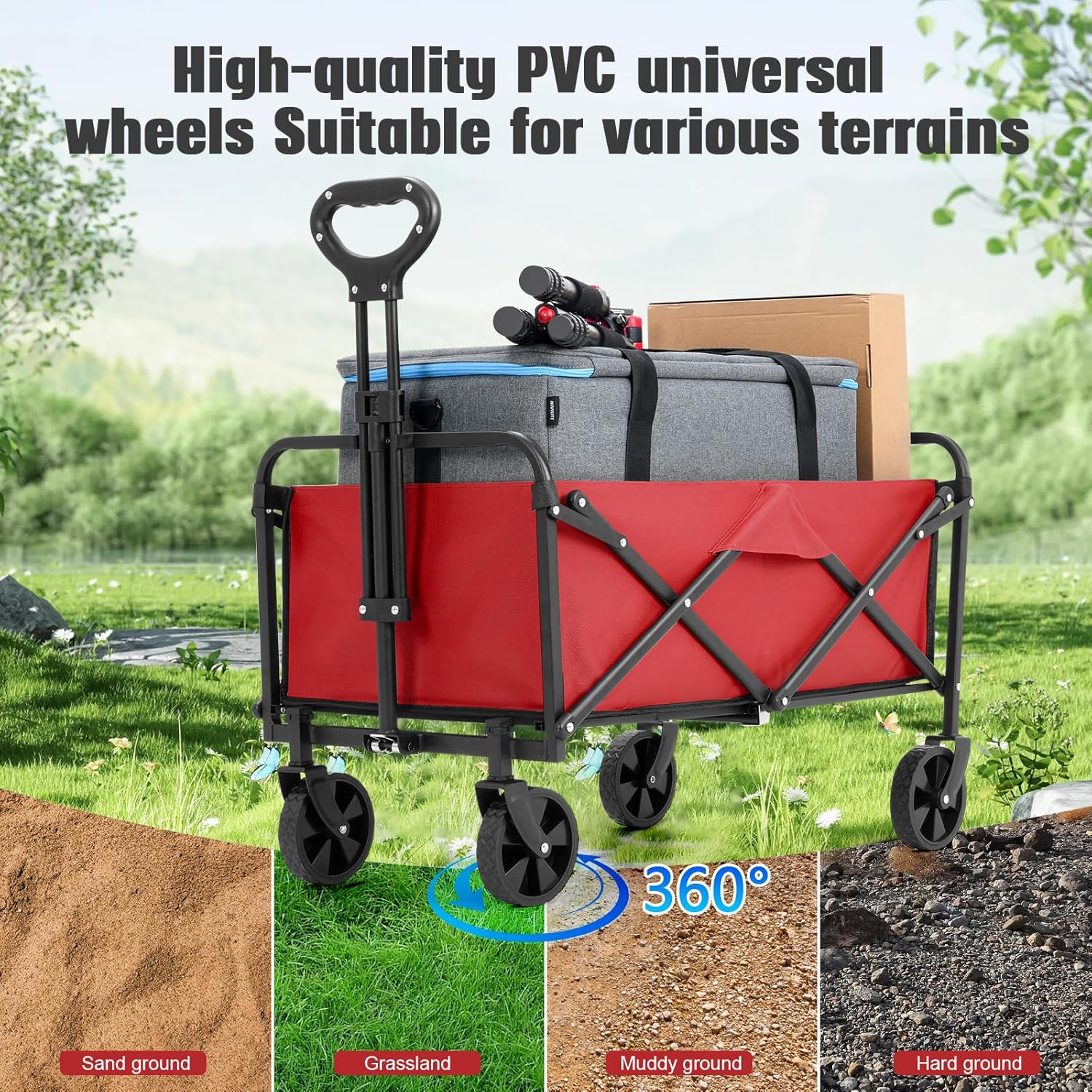 Collapsible Foldable Wagon,Wagons Carts Foldable with Wheels,Utility Grocery Lounge Folding Beach Wagon for Sand Garden Sports Shopping Outdoor(Deep Black).