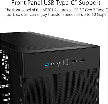 ASUS Prime AP201 MICRO ATX Alet Gerektirmeyen Yan Paneller ve Toz Filtreli Izgaraya Sahip, 360 mm Soğutucu, 338 mm Uzunluğa Kadar Ekran Kartı ve Standart ATX PSU Destekli 33 L Hacimli Micra ATX Kasa