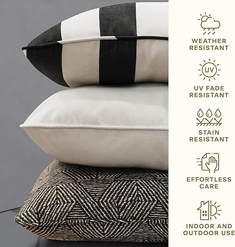 Miniatura 6 de Honeycomb Juego de 2 fundas de almohada cuadradas para exteriores, 18 x 18 pulgadas, color azul y blanco a rayas cabaña para muebles de patio