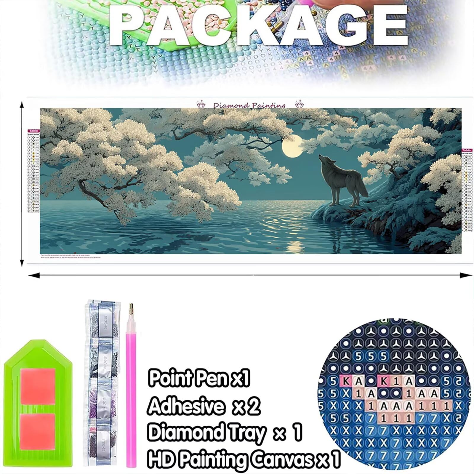 5D DIY Jezioro Diament Malarstwo Duży Rozmiar 80x240cm, Diament Malarstwo Dorosły Wilk, Diament Malarstwo Haft Ścieg krzyżykowy Rhinestone Zestaw Kreatywny Diament Dekoracja wnętrz TU0N-708