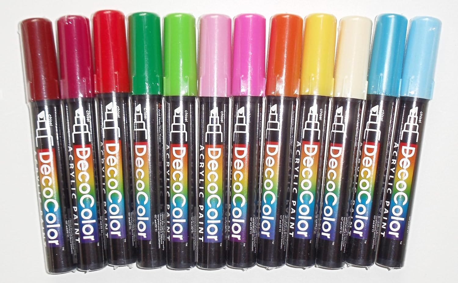 Decocolor Acrylic Paint Markers 12 Pc Set, Chisel Point