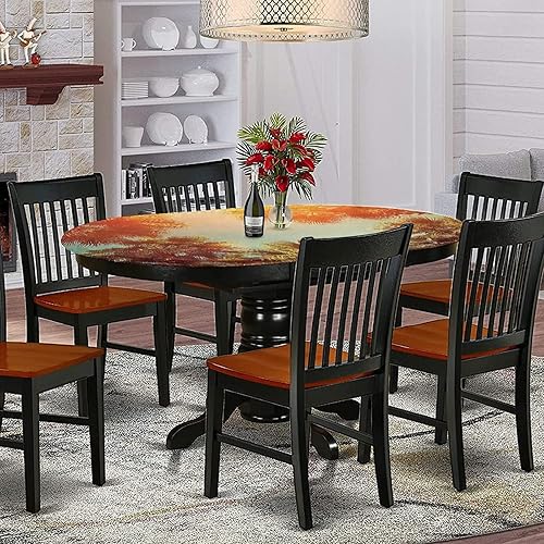 Miniatura 2 de Mantel ajustable ovalado de poliéster con bordes elásticos y palmeras, diseño de árboles bajo la luz del sol, Tranquility in Tropical Print, se