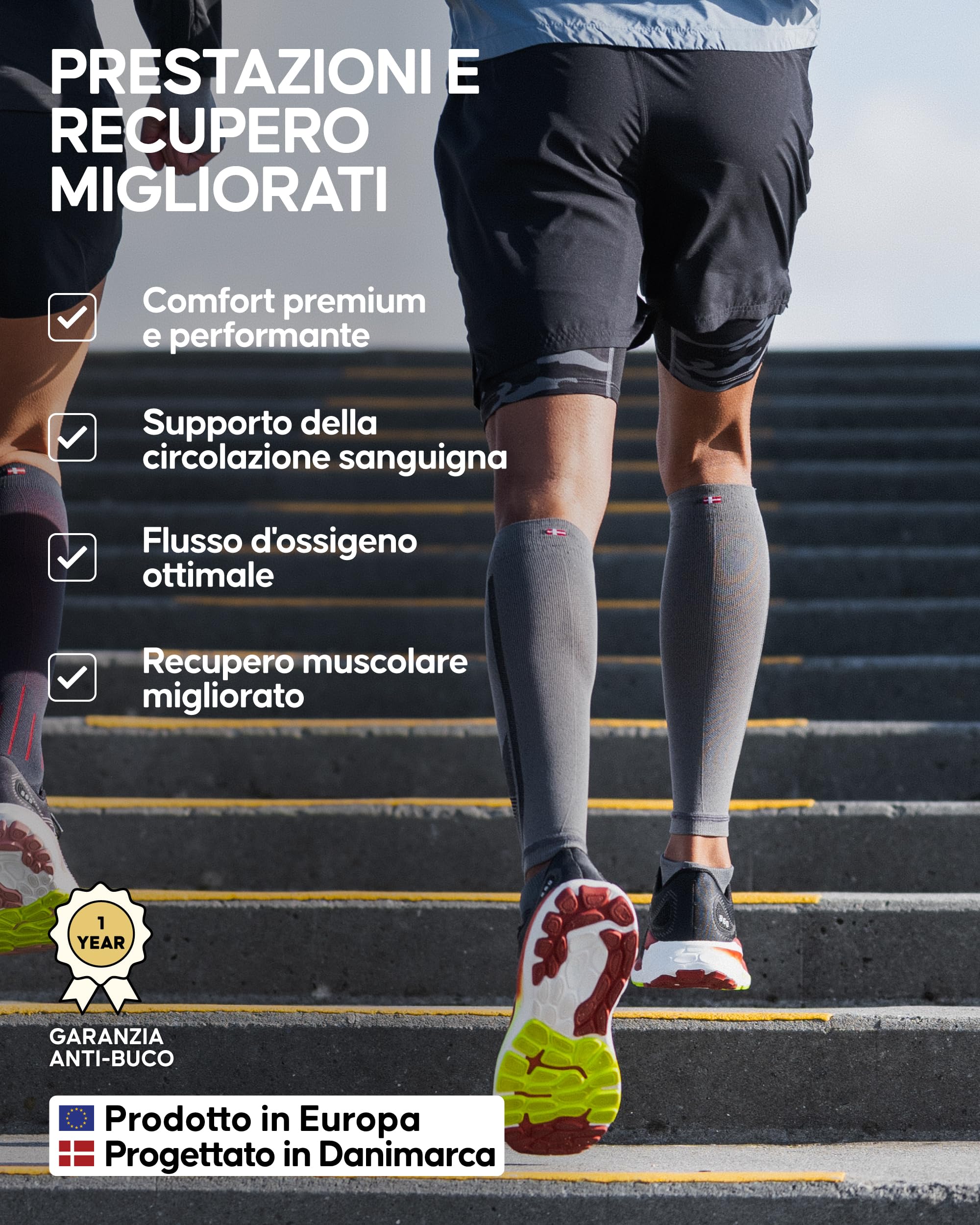 DANISH ENDURANCE Calf Compression Sleeve for Men & Women, 21-26 mmHG, Running, Shin Splints Support, Flight Socks, 1 o 3 Pack