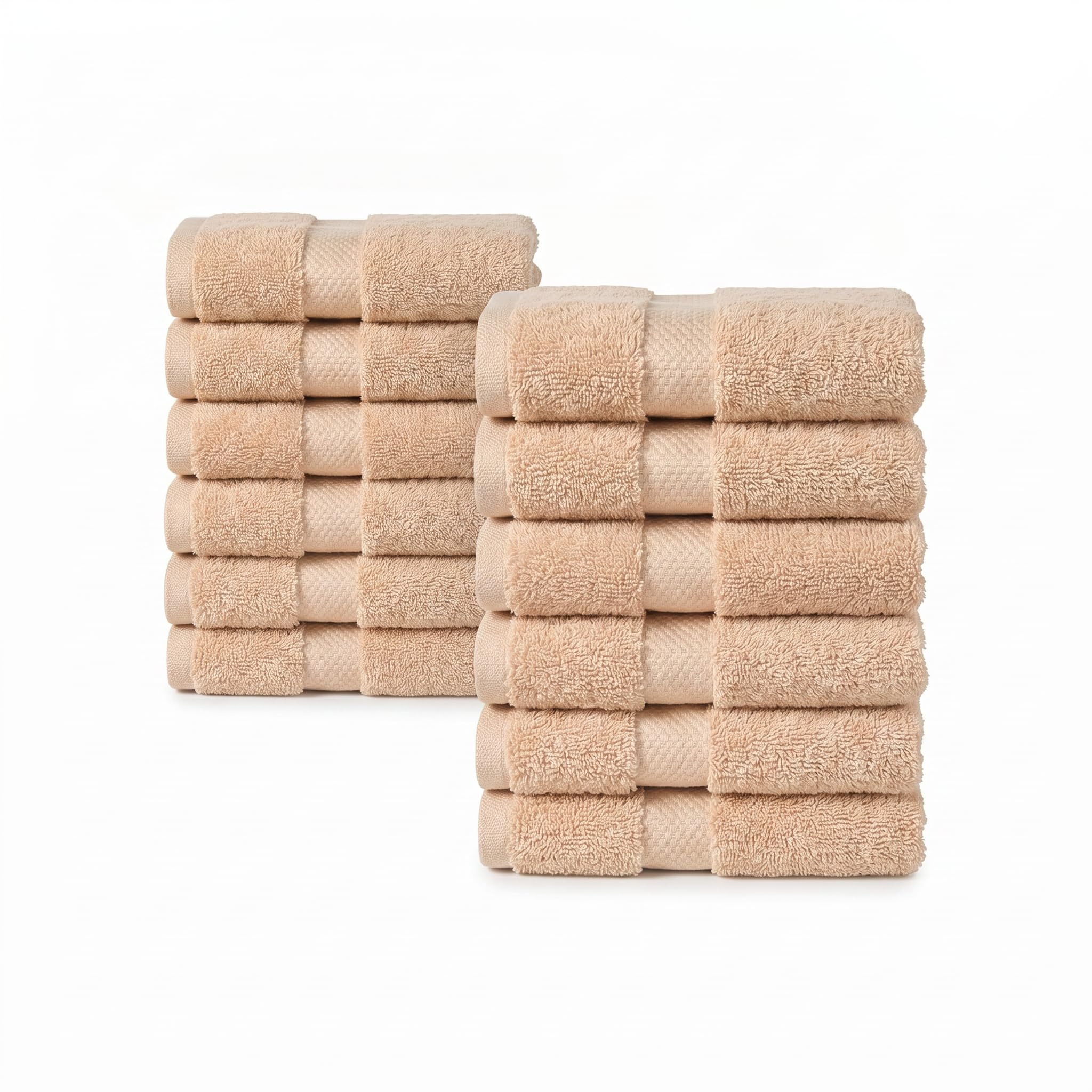 TOWELTIQUE 12 Pack Organic Cotton Washcloths, 700 GSM, 13x13 in – Beige