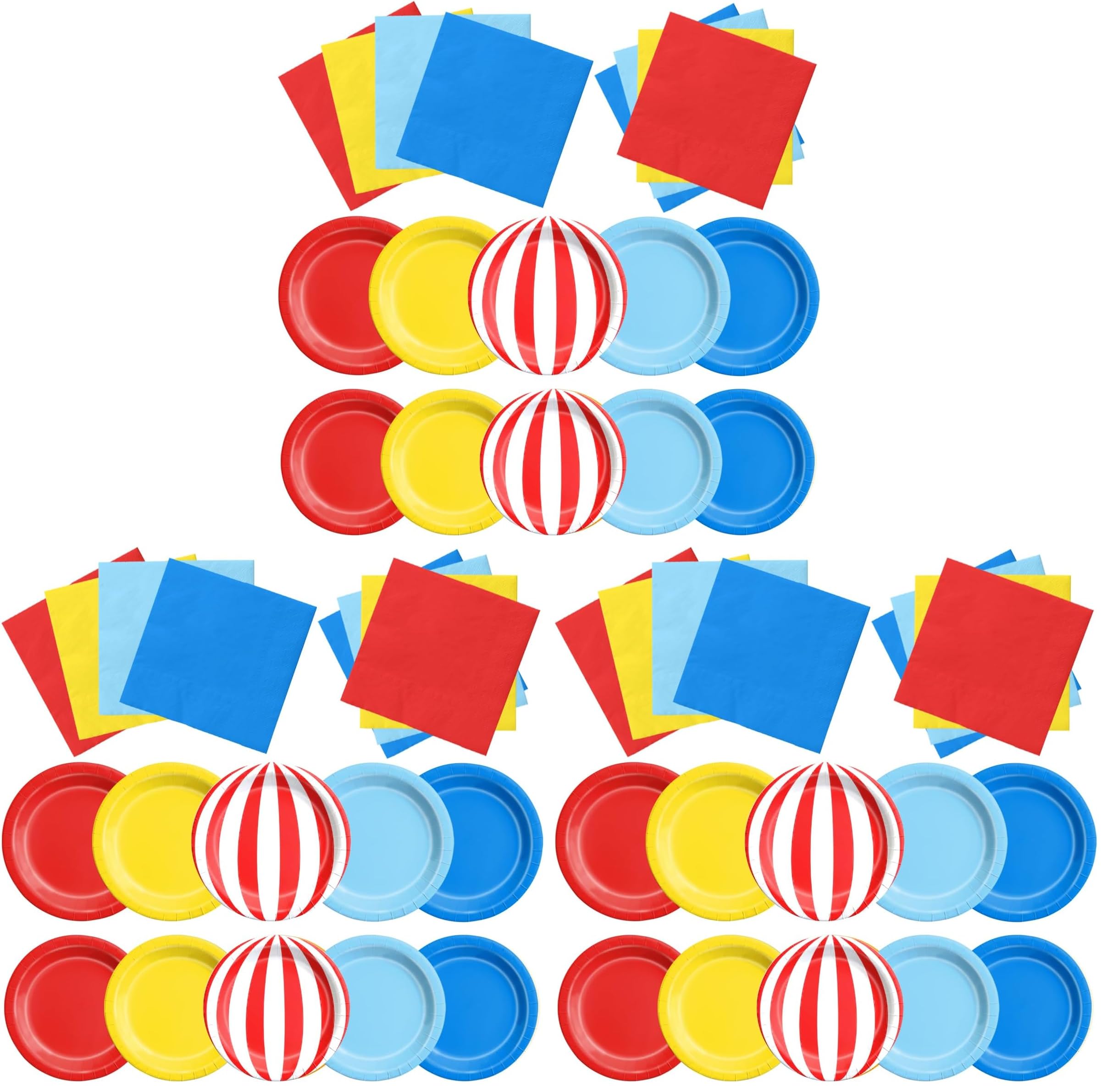 CMUSKO 60Pcs Carnival Plates and Napkins-Circus Theme Party Decorations Red Blue Yellow Tableware for Birthday, Baby Shower (Pack of 3)