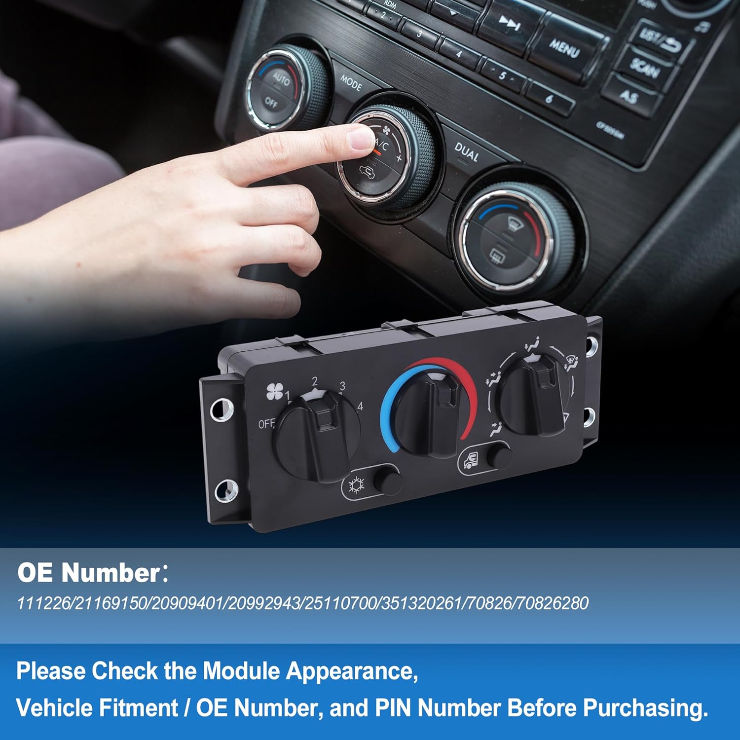 A/C Heater Climate Control Switch Module Panel for Mack CHU612 08-18 HVAC Climate Temp Unit No.111226/21169150/20909401/20992943/25110700/351320261