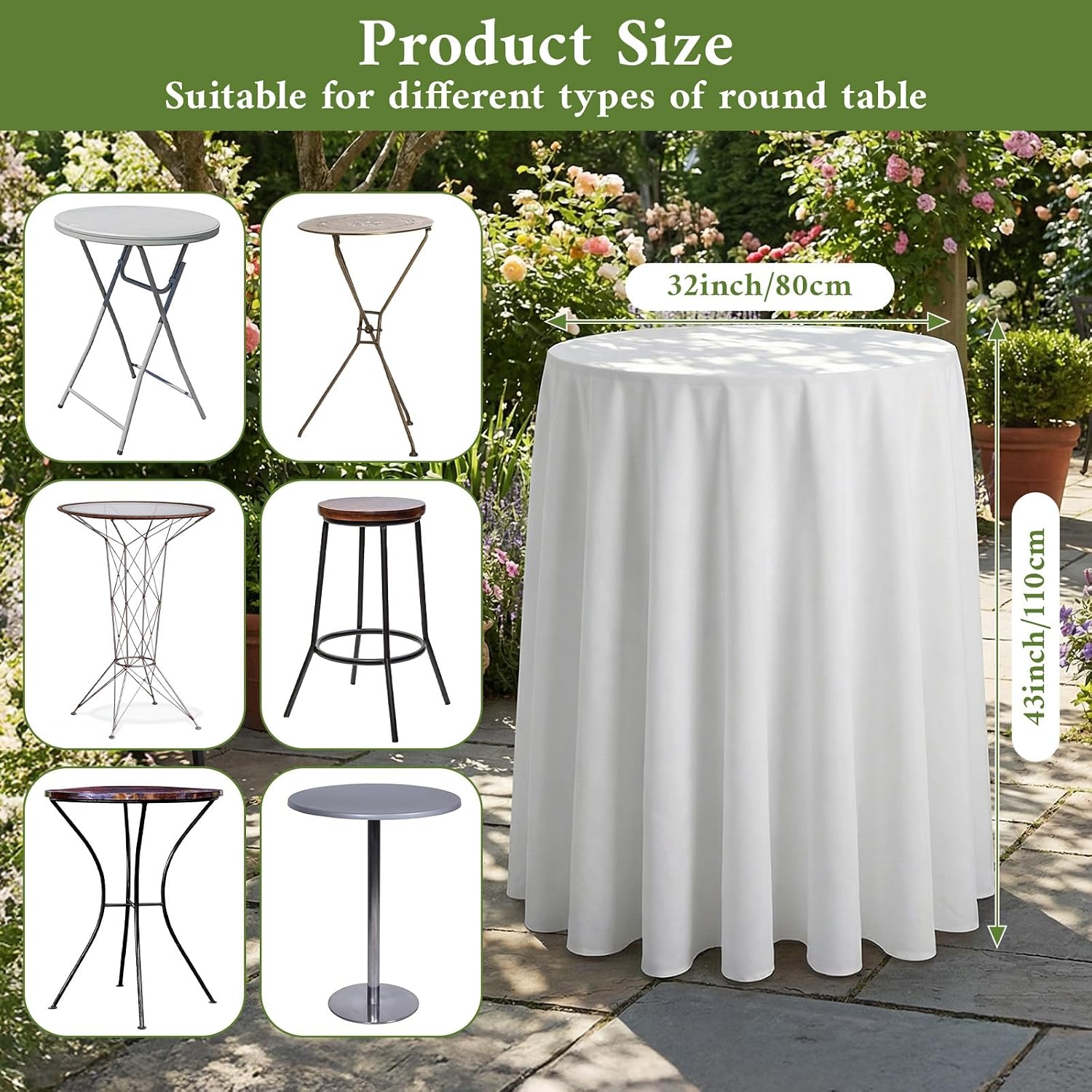 2 Pack White Cocktail Table Covers, 32"x43" Milk Silk Stretch Round Table Tablecloth with Wavy Skirt for High Top Bar, Wedding, Party & Banquet