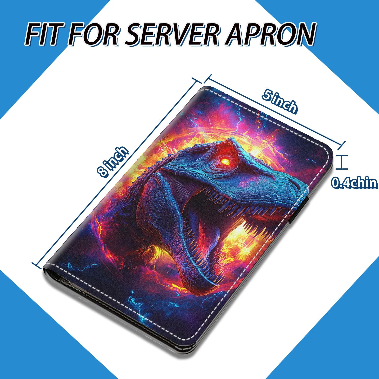 NLZQTTBD Server Books for Waitress Cute Waitress Book PU Leather Server Book with Zipper Wallet Black Serving Book Organizer Fit Server Apron,Color Tyrannosaurus