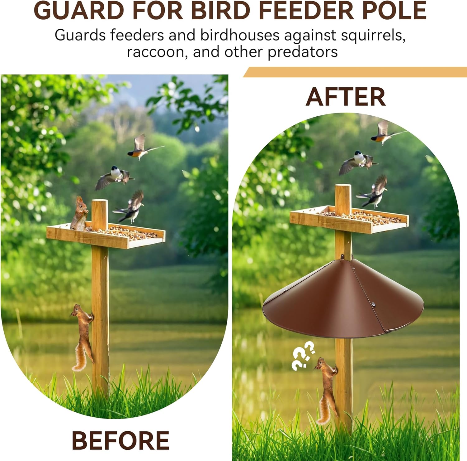Qualirey 1 Pack 21.5 Inch Metal Squirrel Proof Baffle for 4 x 4 Posts Wrap Around Guard for Bird Feeder Pole to Deter Squirrels (Brown)