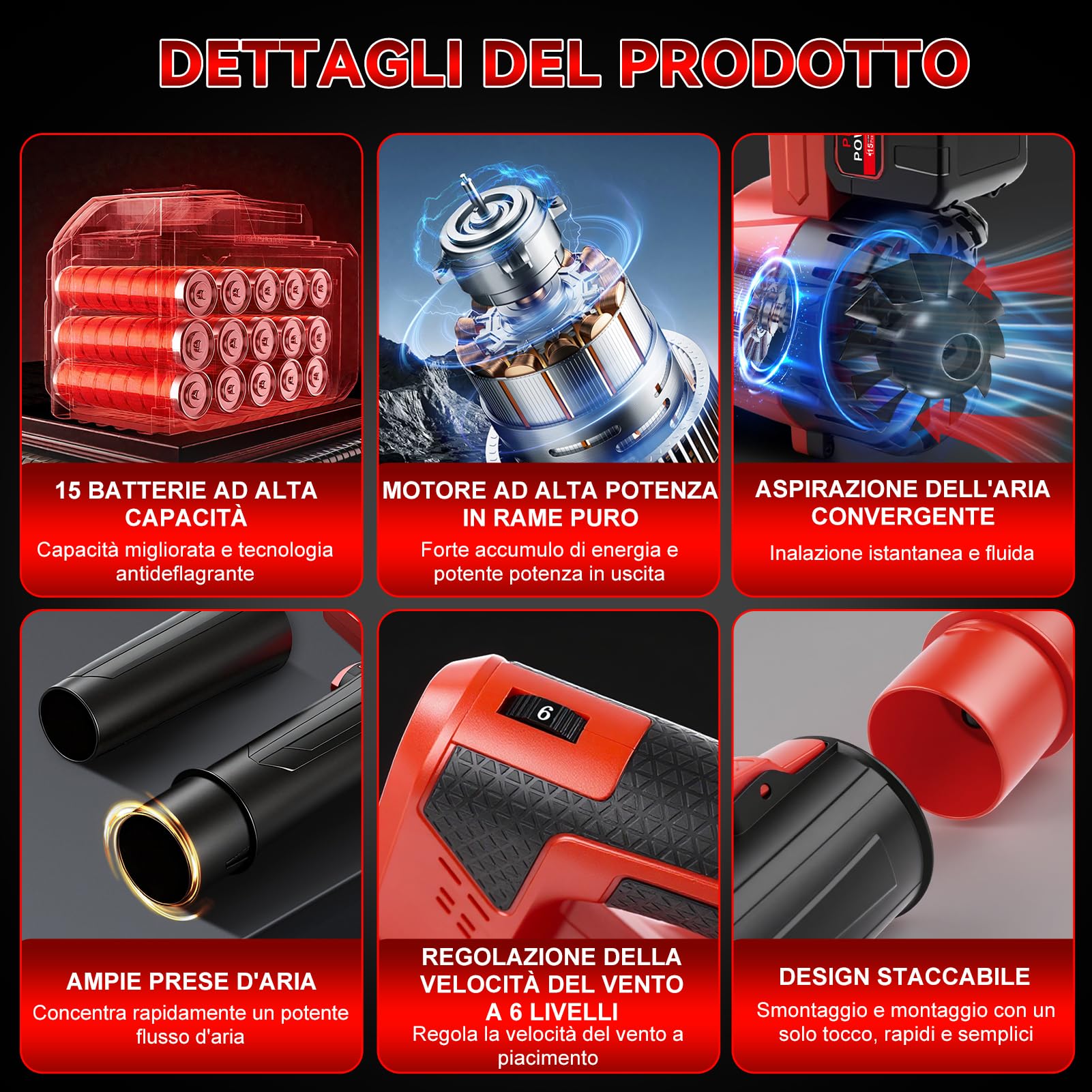 Soffiatore a Batteria 200km/h, 21V Soffiatore Foglie Elettrico Senza Filo con Batterie 1,3Ah, 6 Velocità, Max 21000RPM, 61m³/min, per Cura del Giardino, Vialetto, Foglie, Polvere e Neve