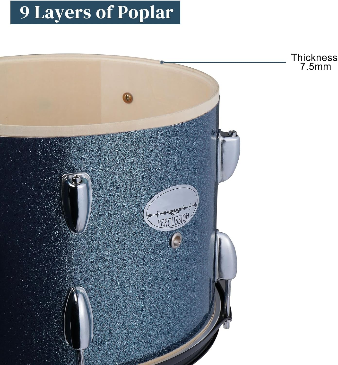 22 Inch Complete Adult Drum Set, 5-Piece Beginner Drums Kit with Cymbal Stands, Hi-hat Stand, Sticks, Drum Pedal, Stool & Floor Tom (Blue)