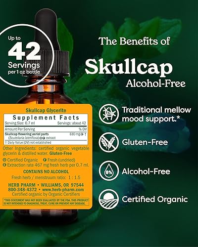 Miniatura 2 de Herb Pharm Extracto líquido orgánico certificado Skullcap para apoyo del sistema nervioso, 1 onza líquida