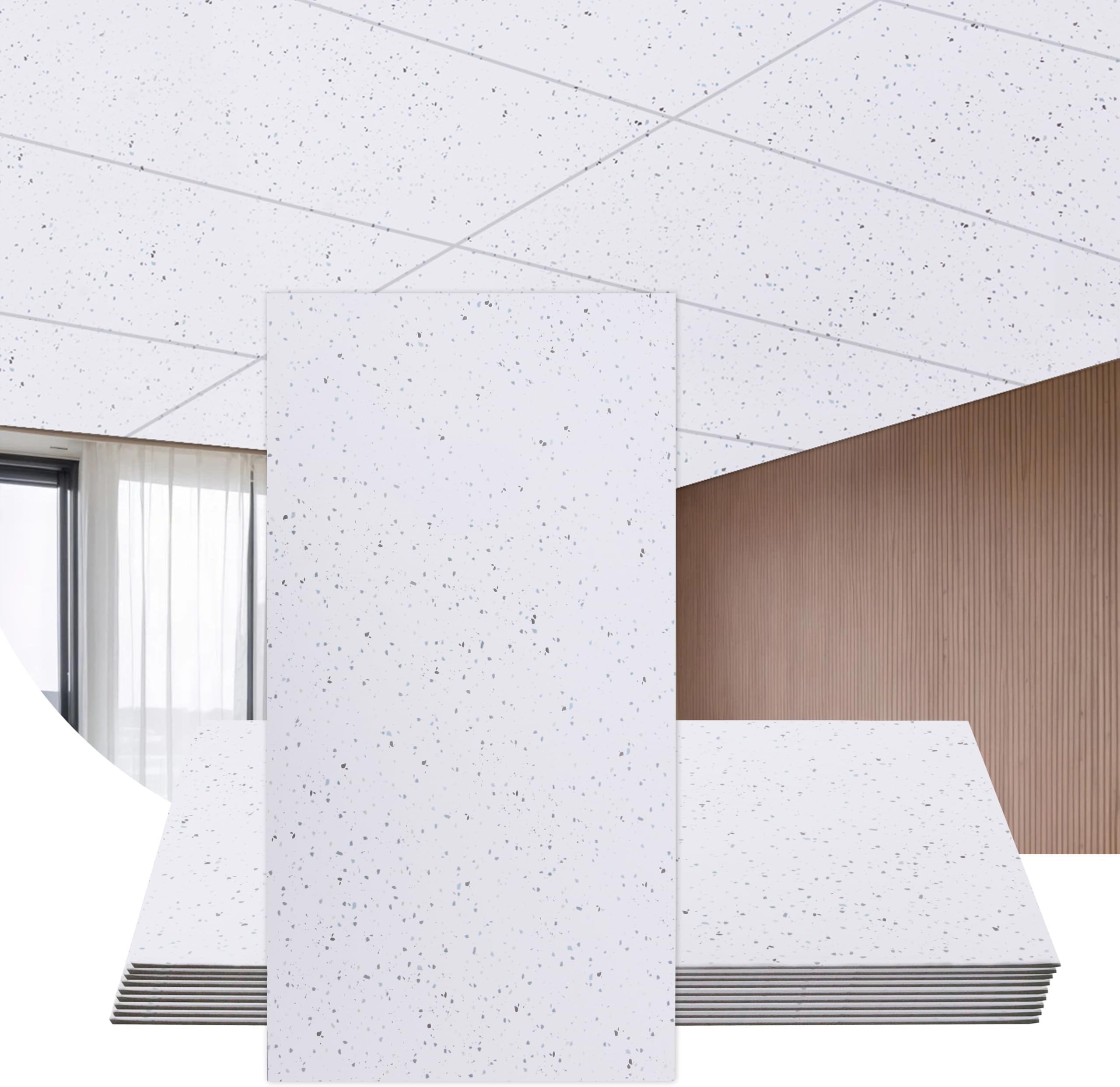 Sunnyglade 10 Packs 2ft x 4ft Drop Ceiling Tiles, 24 x 48in Printed Ceiling Tiles, 4mm thicknesses Printed PVC Ceiling Panel, Waterproof Reusable and Fire-Rated, 80 Sq. Ft