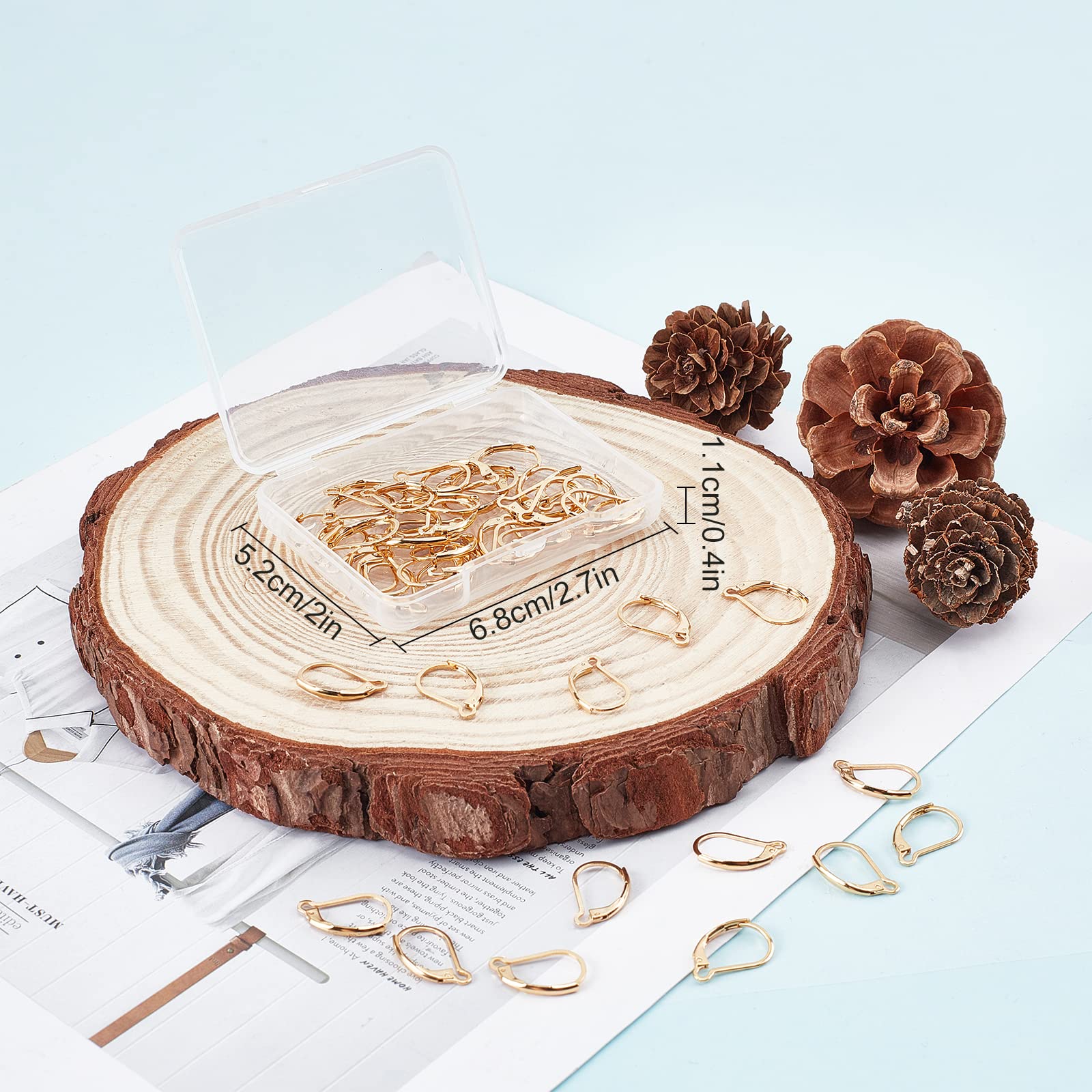 Beebeecraft 50 pezzi Chiusura Ganci per Orecchini 24K Placcato Oro 16x10mm Connettore Orecchino a Clip