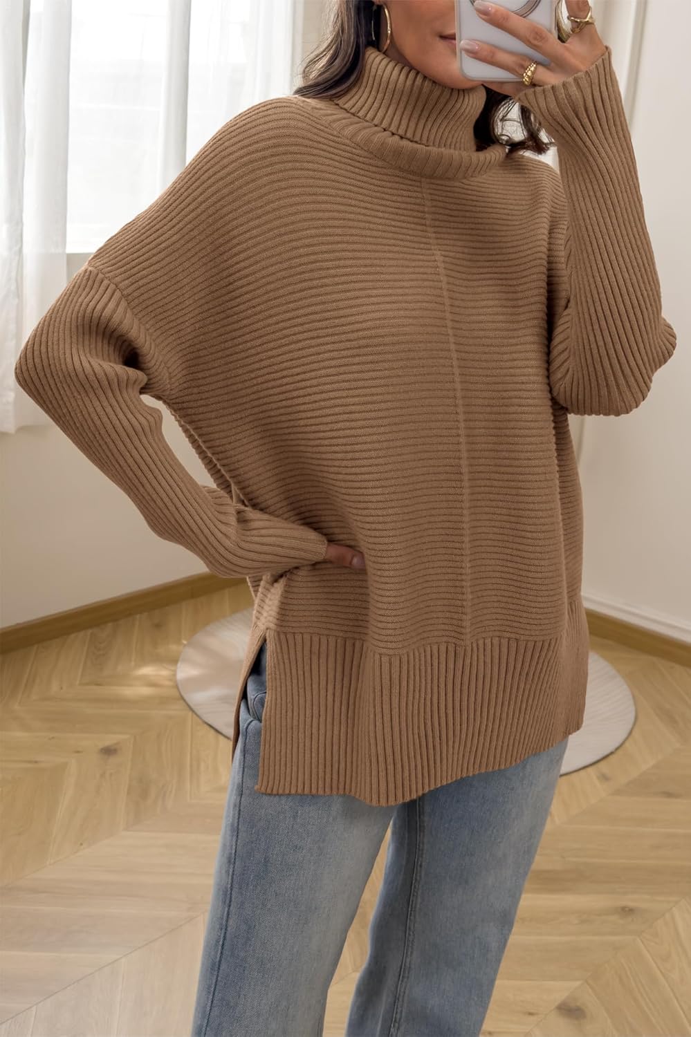 ATHMILE Women's Oversized Turtleneck Sweaters Fall Fashion Outfits Batwing Sleeve Ribbed Tunic Winter Clothes 2025 - Image 6