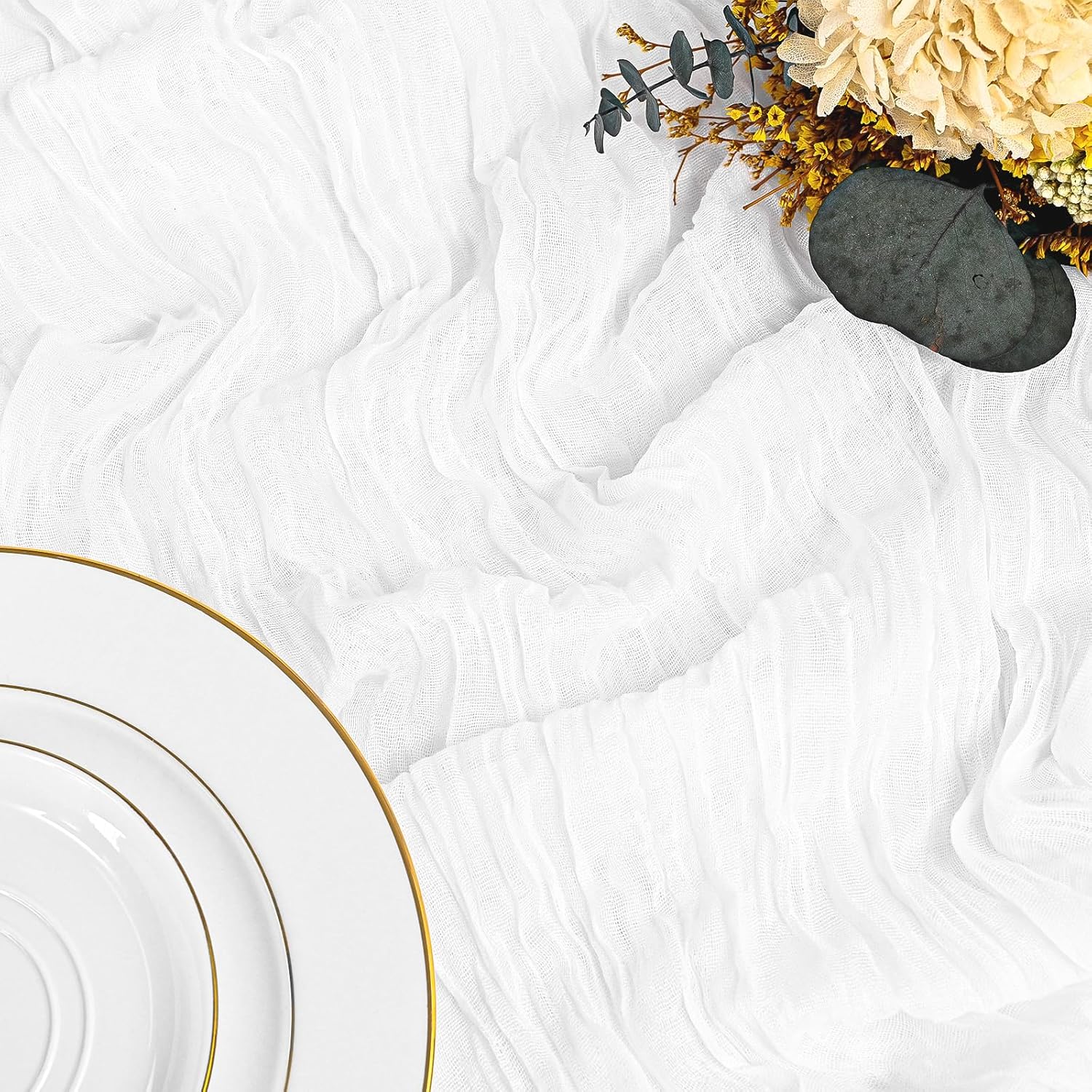 24 Pack White Table Runner 10Ft Cheesecloth Table Runner Rustic Gauze Table Runners Romantic Long Sheer Fabric Cheese Cloth Table Runners for Wedding Party Bridal Baby Shower