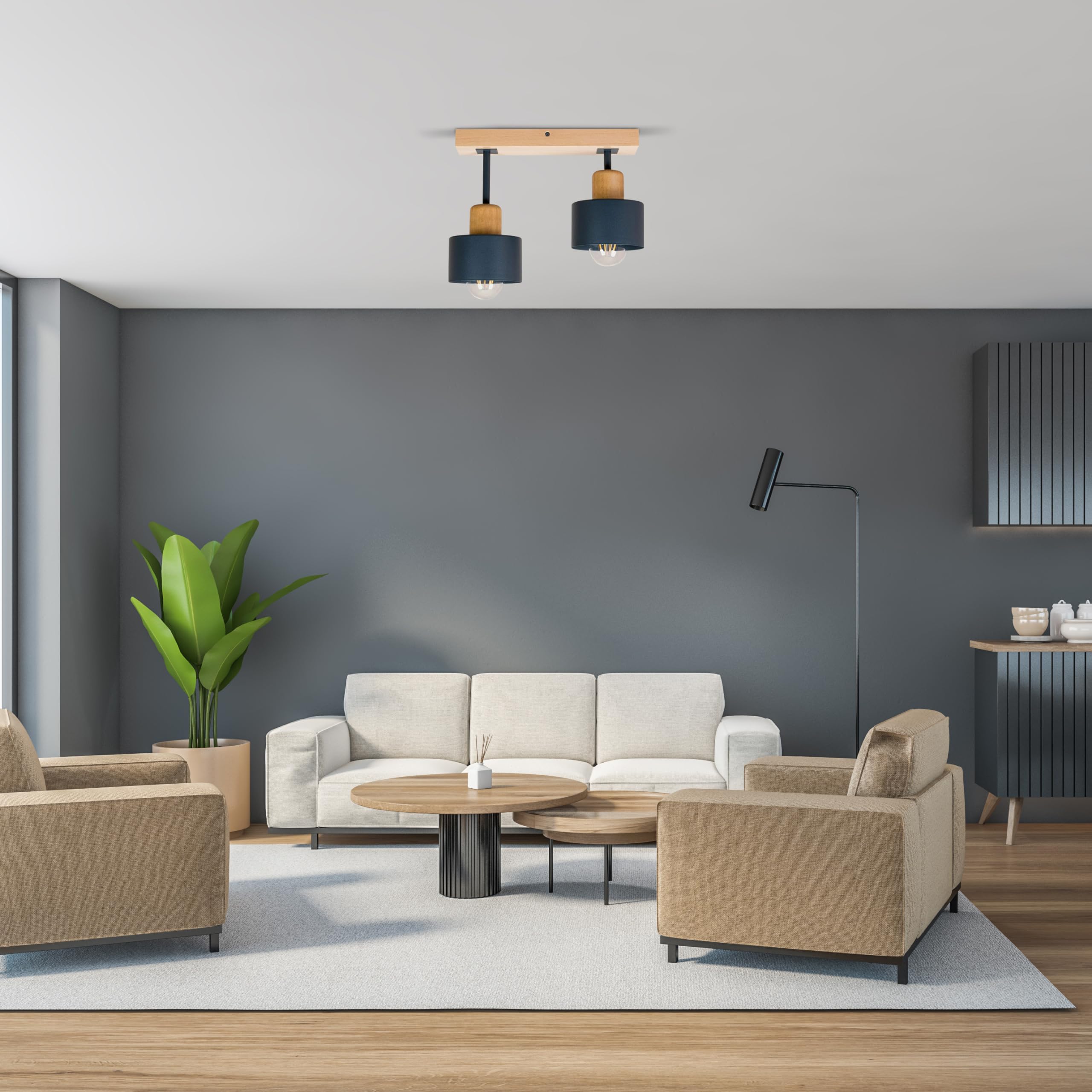 Lampada A Sospensione 2 Luci Lampada Da Soffitto LED Lampadario In Legno E Metallo Compatibile Con E27 Per Soggiorno Camera Da Letto Cucina AN30x7BU