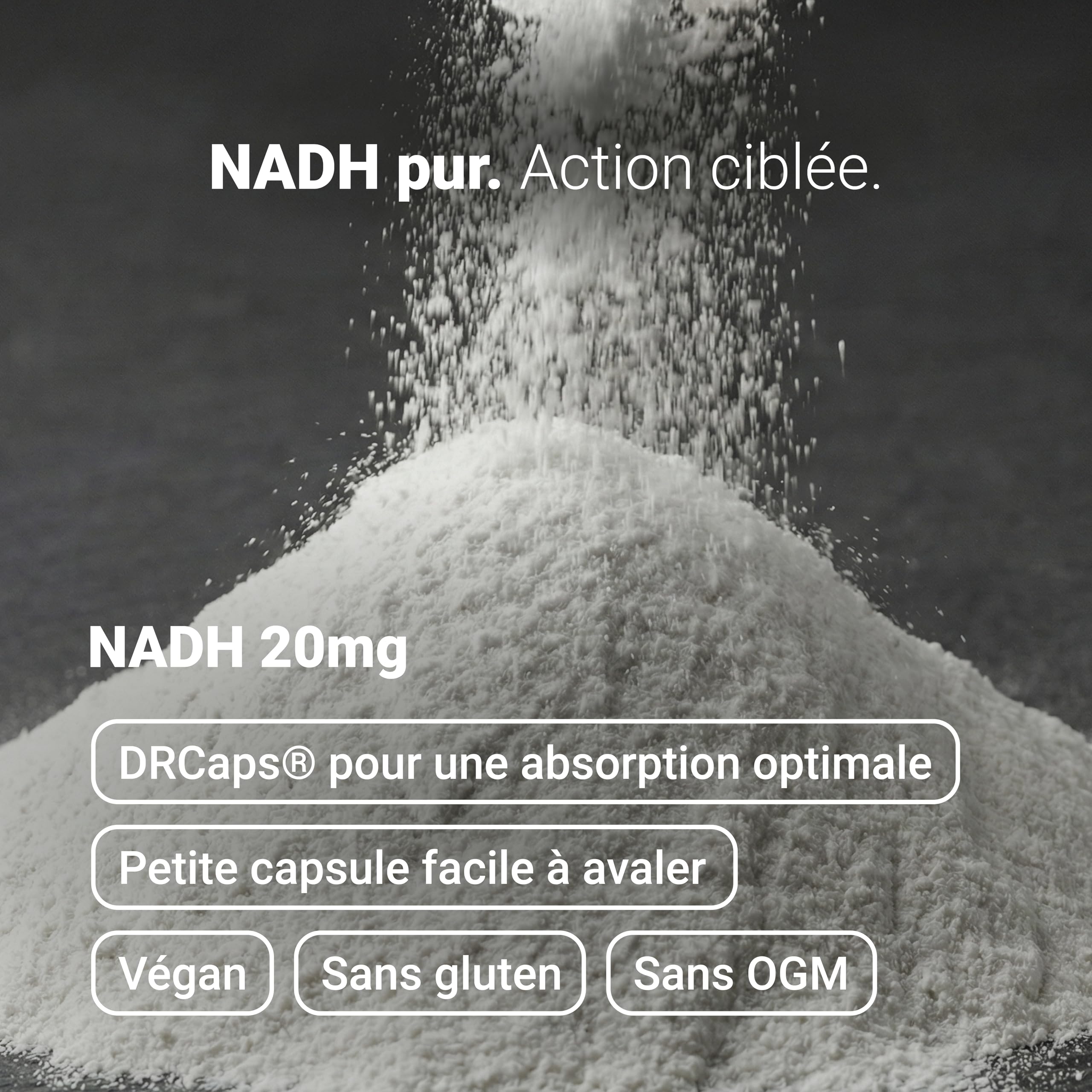 Nullure NADH 20 mg | Absorption optimisée avec DRcaps® | Énergie · Clarté Mentale · Santé Cellulaire | Testé par tiers | Sans Stéarate de Magnésium | Vegan | 90 gélules| Fabriqué à Barcelone