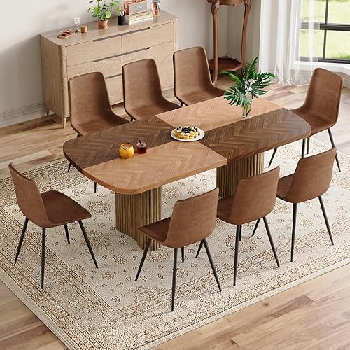 Miniatura 9 de Juego de mesa de comedor para 8 Juego de mesa de cocina rectangular grande de 78.7 pulgadas para 8 personas con sillas acolchadas, modernos juegos