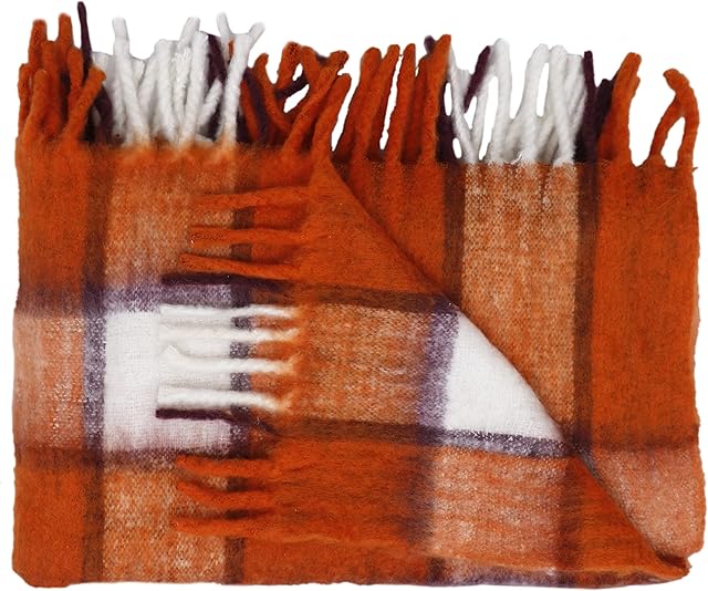 Amazon Brand - Umi Acrylic Throw Blanket, 50 x 60 Inch, Warm & Cozy Decorative Throw Blankets with Tassels, Fancy Throw Blankets for Couch, Textured Solid Soft Knit Blanket , Orange