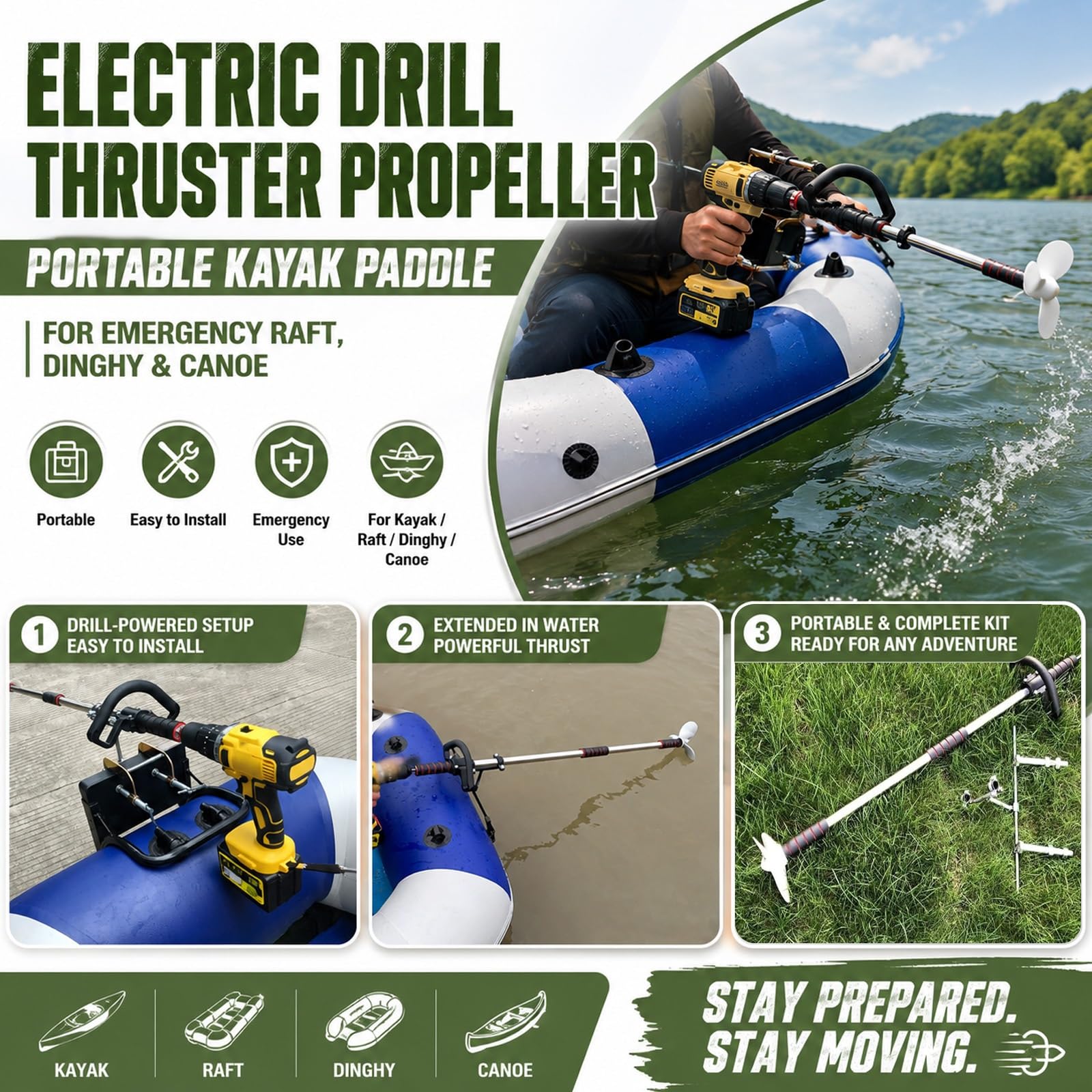 Drill Propeller Handheld Drill Powered Boat Propeller für Jon-Boat-Kajak