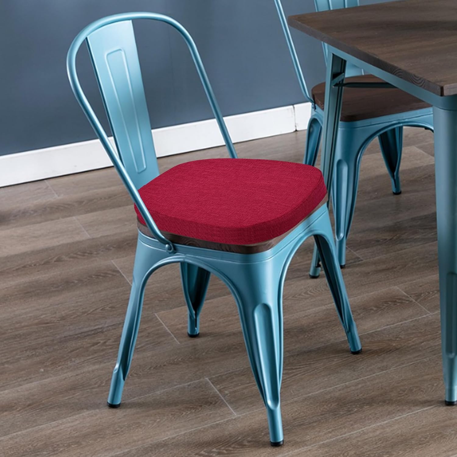 baibu 14x14 Memory Foam Metal Chair Cushions Set of 4, Dual-Layer Design Non-Slip Metal Dining Chair Pads Kitchen Seat Cushion with Machine Washable Cover, 4 Counts, Red