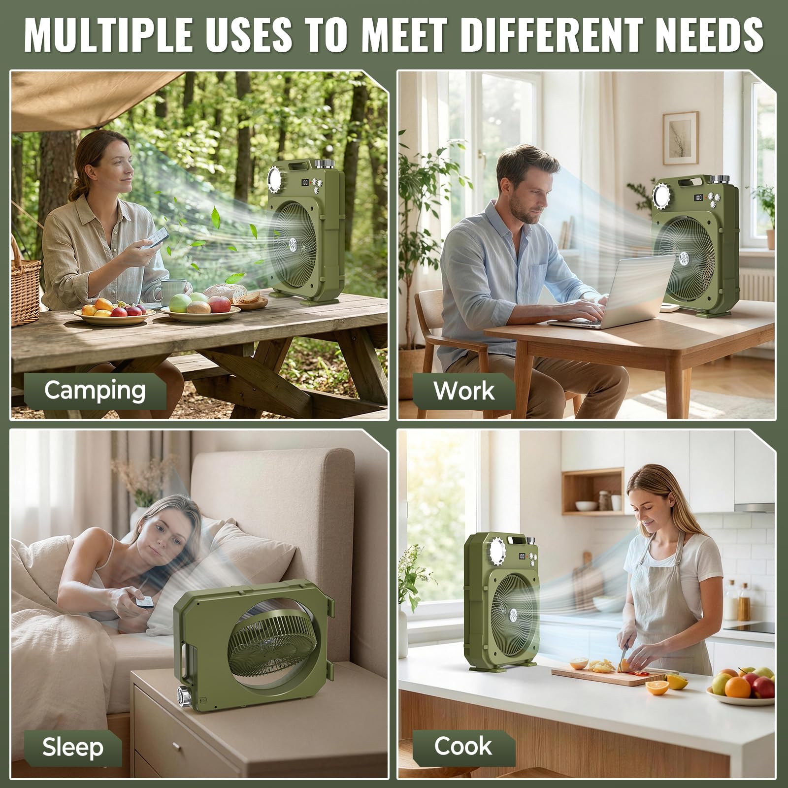 Ventilatore da Campeggio con Luce LED, Ventilatore da tavolo portatile Senza Fili, 100 Velocità, Oscillazione Automatica, 12H Timer/Telecomando, per Casa, Tenda, Viaggio