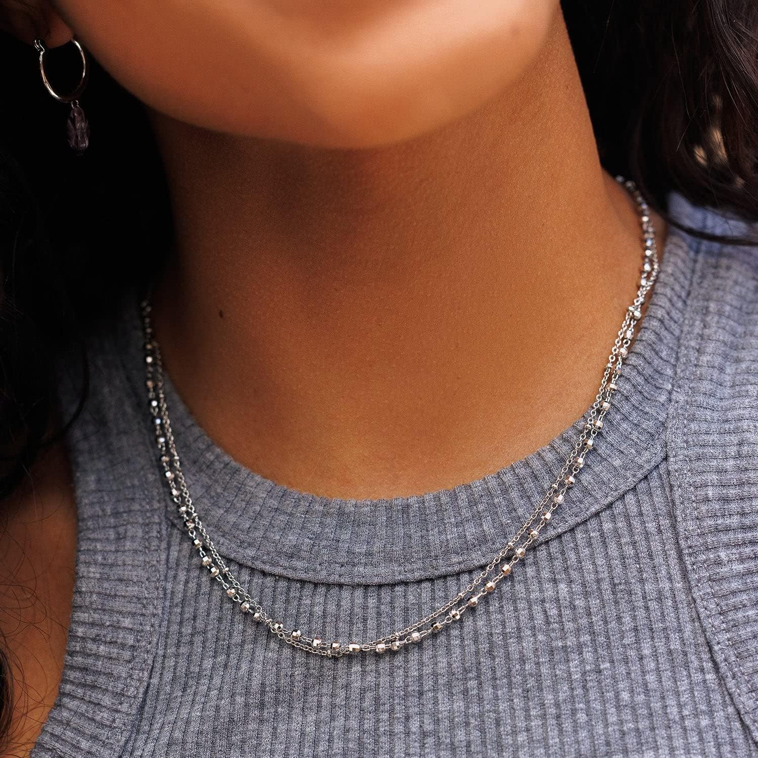 Pura Vida 14" Silver Orbit Choker Necklace - Handmade Statement Necklace, Layered Necklace with Silver Chain - Silver Necklace for Women, Necklaces, Boho Jewelry for Women - 3" Extender
