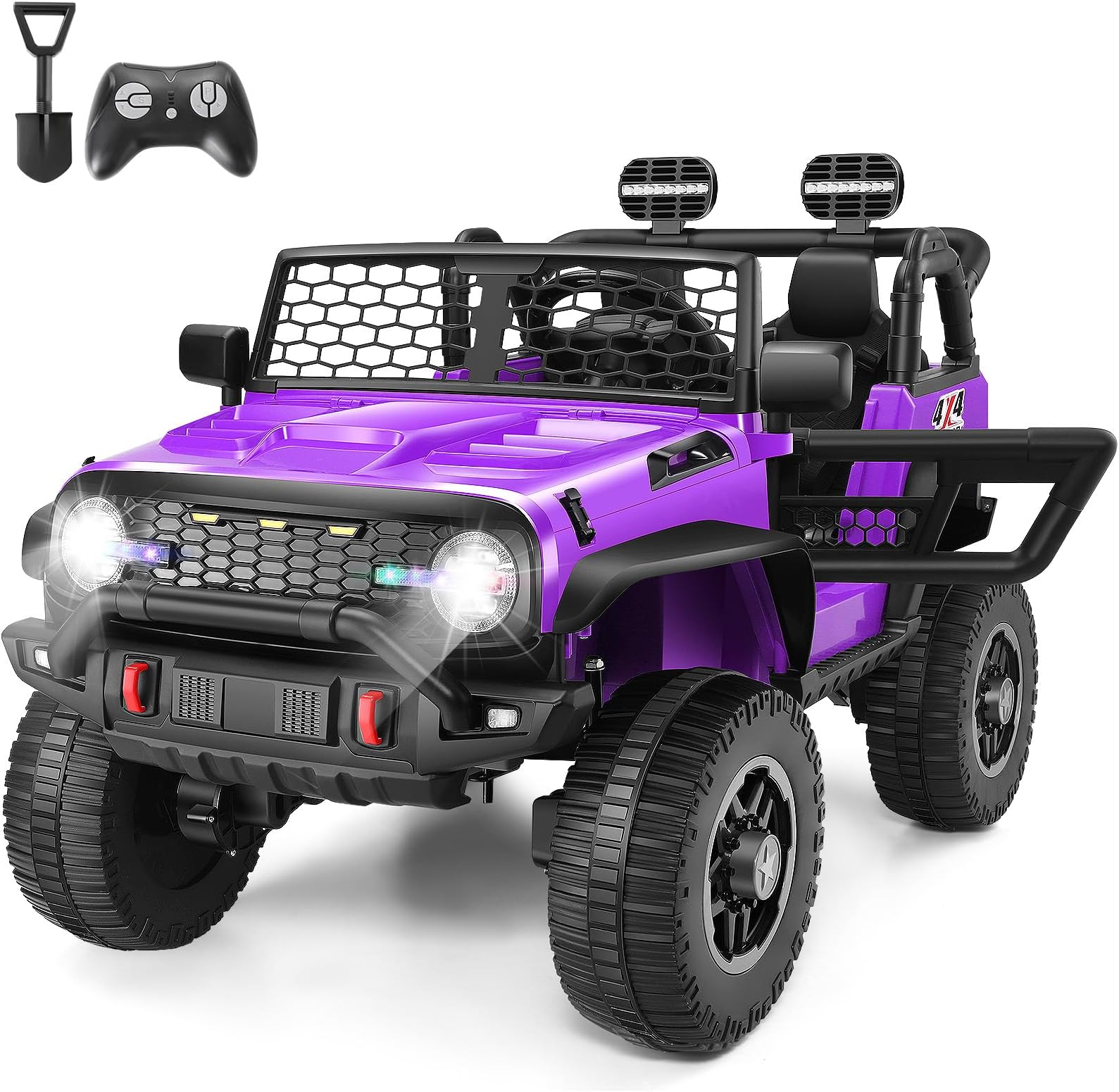 HikoleXXL Ride on Truck Cars, 2 Seater Kids Jeep, 24V Power Cars Wheels, Battery Operated Car, 4 Big Treaded Tires, Multi-Terrain Traction, One Start Button, 3 Speeds, Music, Bluetooth, Purple