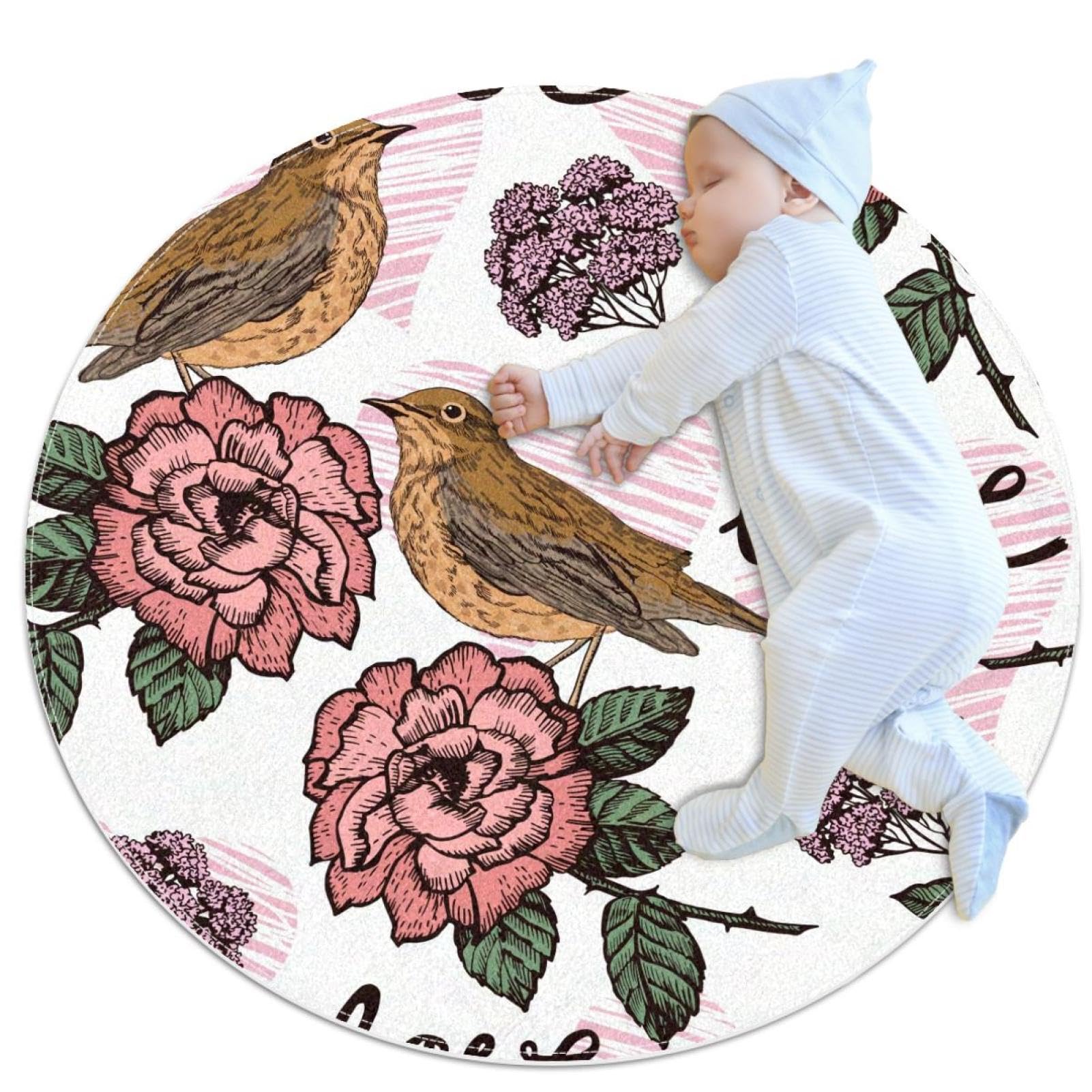 Tapis antidérapant pour canapé et chambre motif floral bouquet d'oiseaux