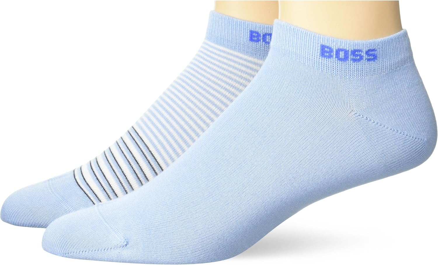 BOSS Men's 2-pack Stripe and Solid Cotton Ankle Socks