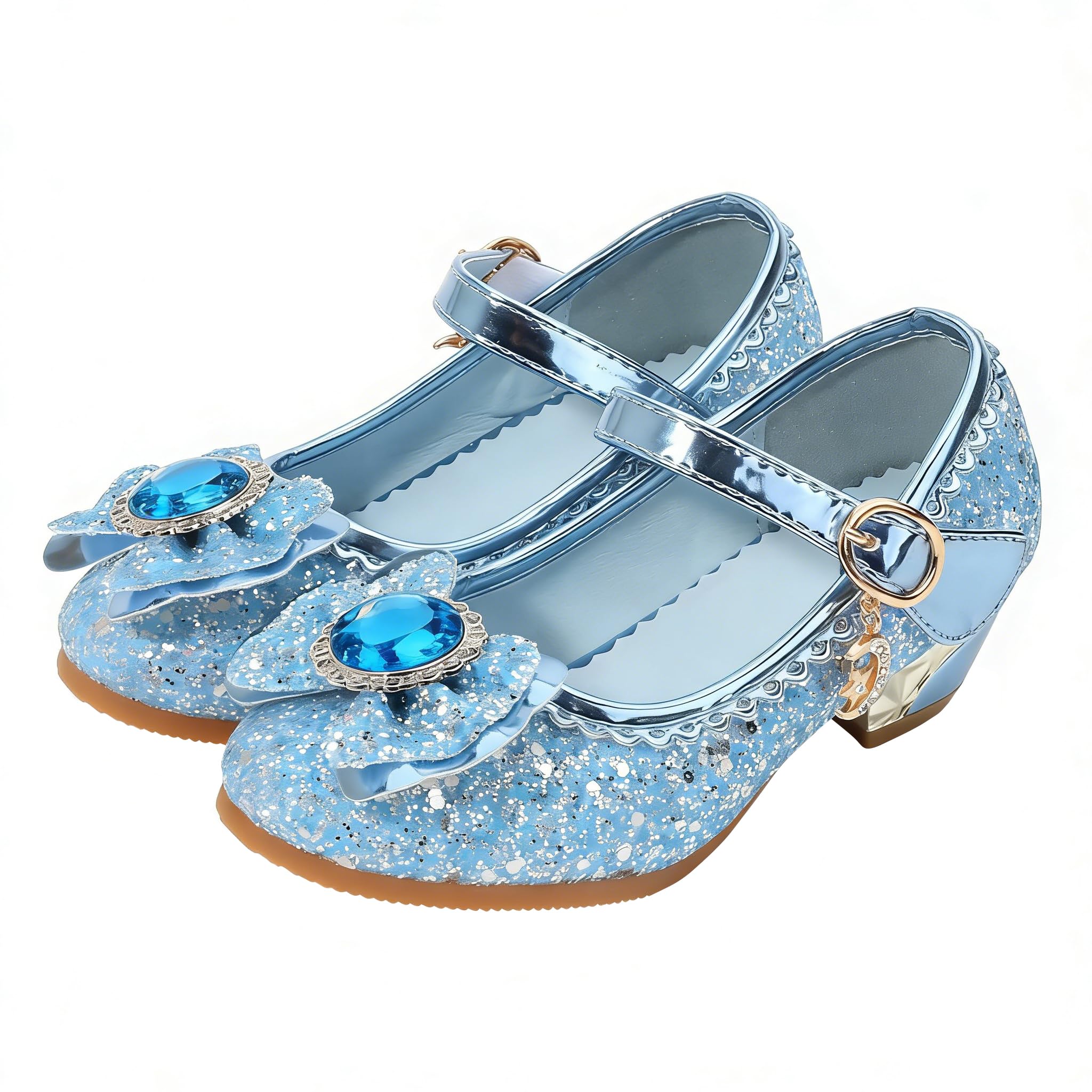 FStory&Winyee Mädchen Schuhe Festlich Prinzessin Ballerinas mit Absatz Partei Glitzer Kristall Pailletten Sandalen Cosplay Kostüm Karneval Party Verkleiden