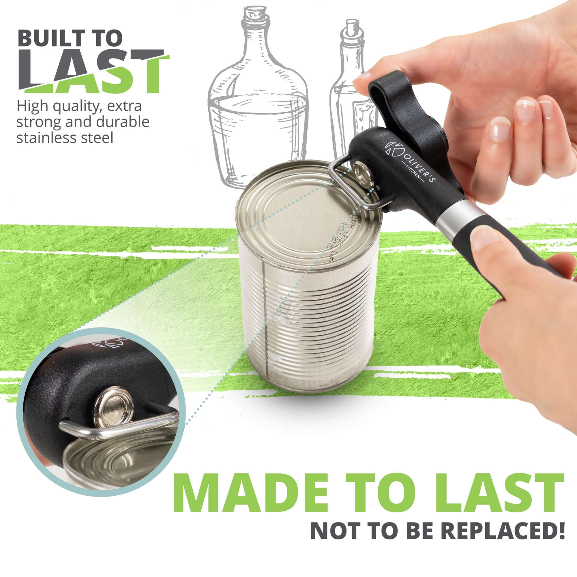 Oliver's Kitchen ® Premium Safety Can Opener, Open Tins and Cans with Ease, Safety First Leaving a Smooth Edge - Image 2