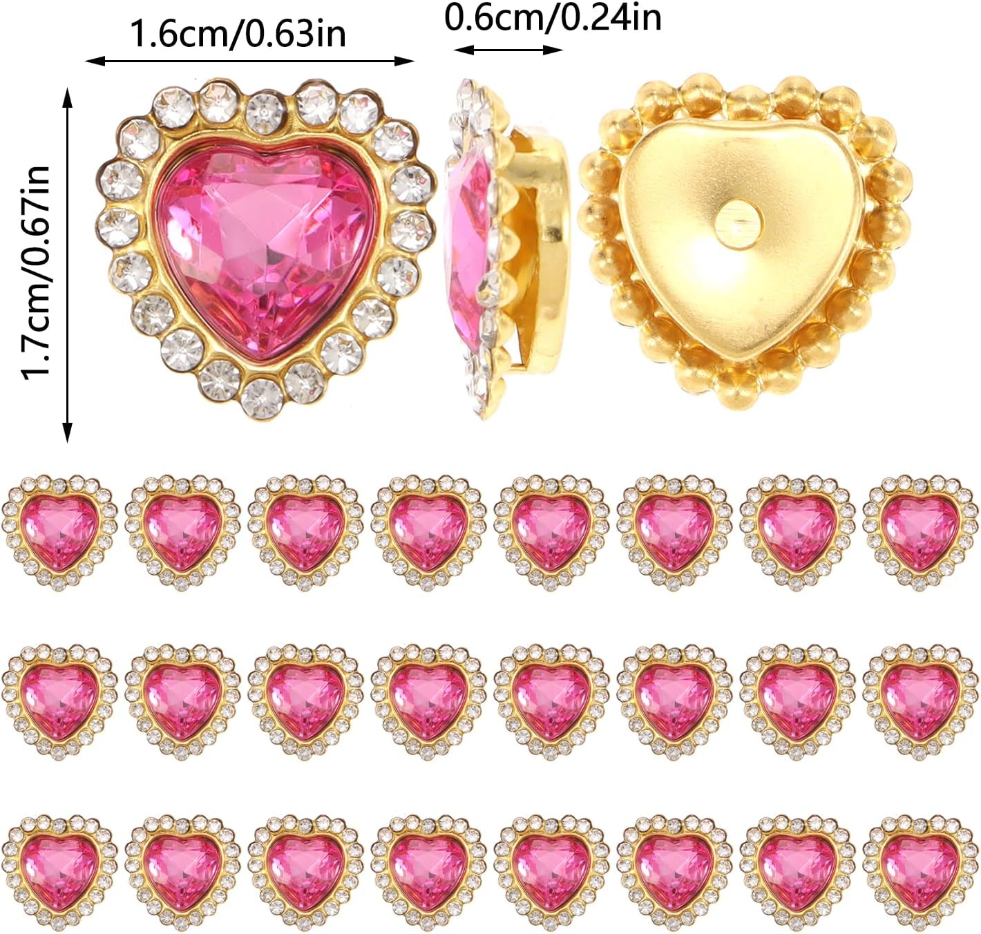 30PCS 10MM Sew on Rhinestones Crystal Gems Heart Shapes Glass Rose Red Rhinestones Mental Flatback with Gold Claw Sewing Flower Claw for Jewelry Crafts DIY Craft Shoes Dress Wedding Deco - Image 3