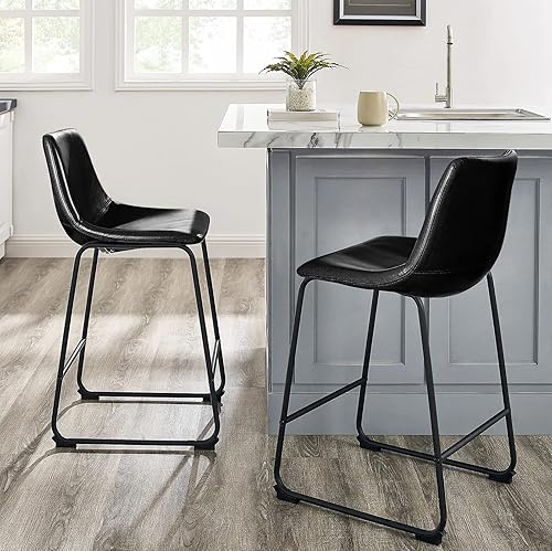 Miniatura 5 de LEMBERI Juego de 2 taburetes de bar de 26 pulgadas, modernos taburetes de bar de altura de mostrador, taburete de bar de piel sintética con respaldo