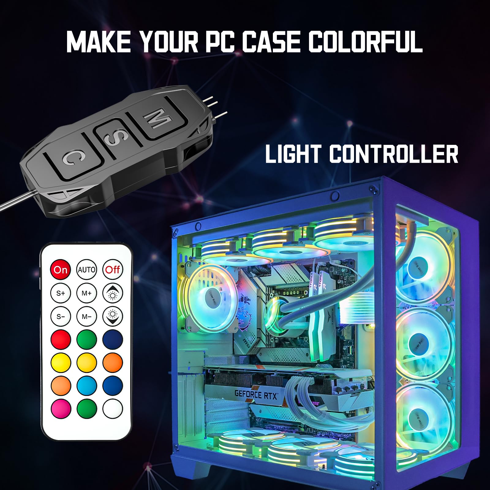 ARGB Controller Kit, GSCOLER RGB PC Fan Controller with 21 Key Remote Control, Multiple Lighting Modes Control for Computer Case Fan, Air Cooler, Liquid Cooler, LED Light Bar (SATA Power)