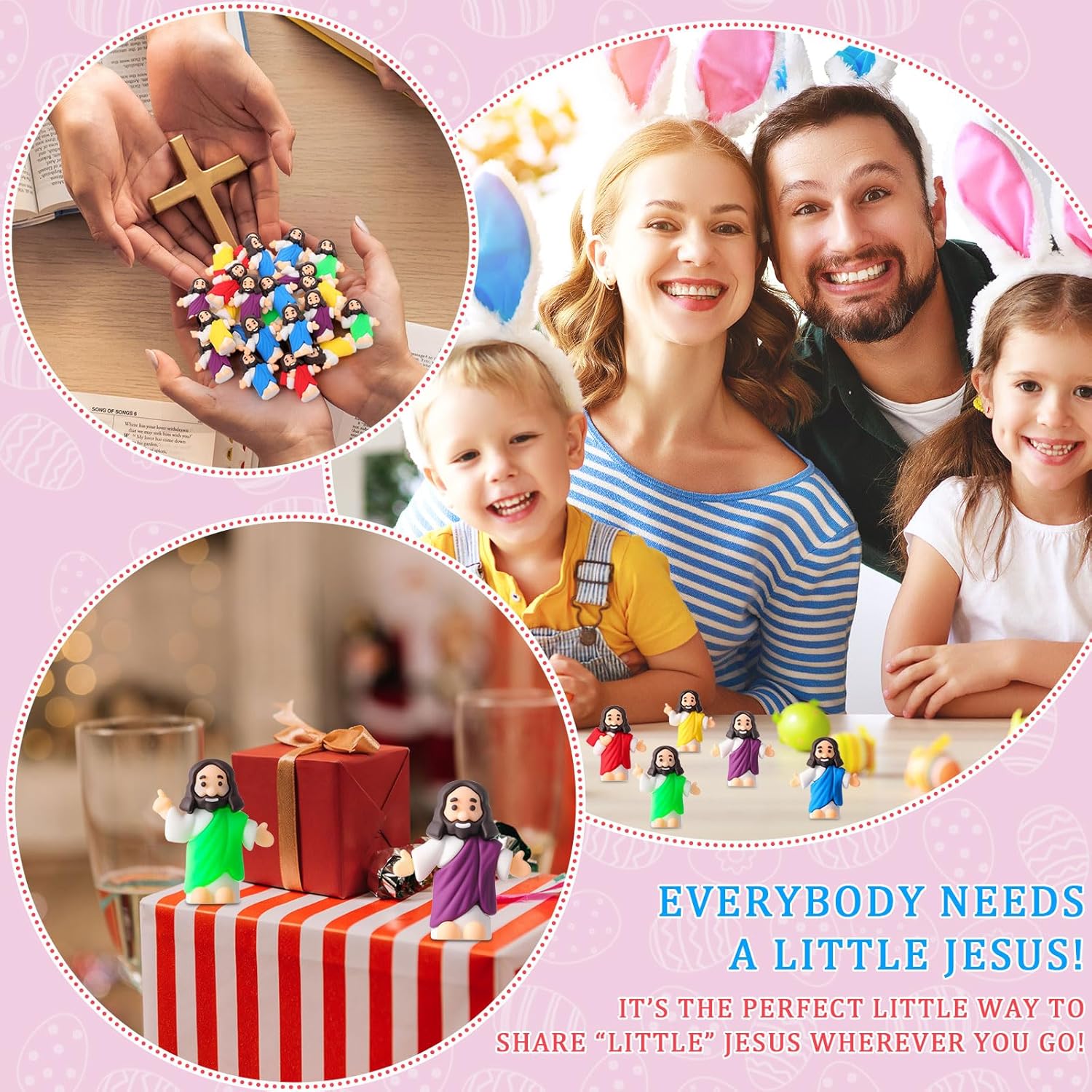 DoubleFill 100 Pcs Multicolor Tiny Jesus Figurines Little Mini Jesus Figures to Hide and Seek Tiny Pocket Christ Savior Toy Religious Gifts for Easter Egg Stuffers Church Baptism Party Favors