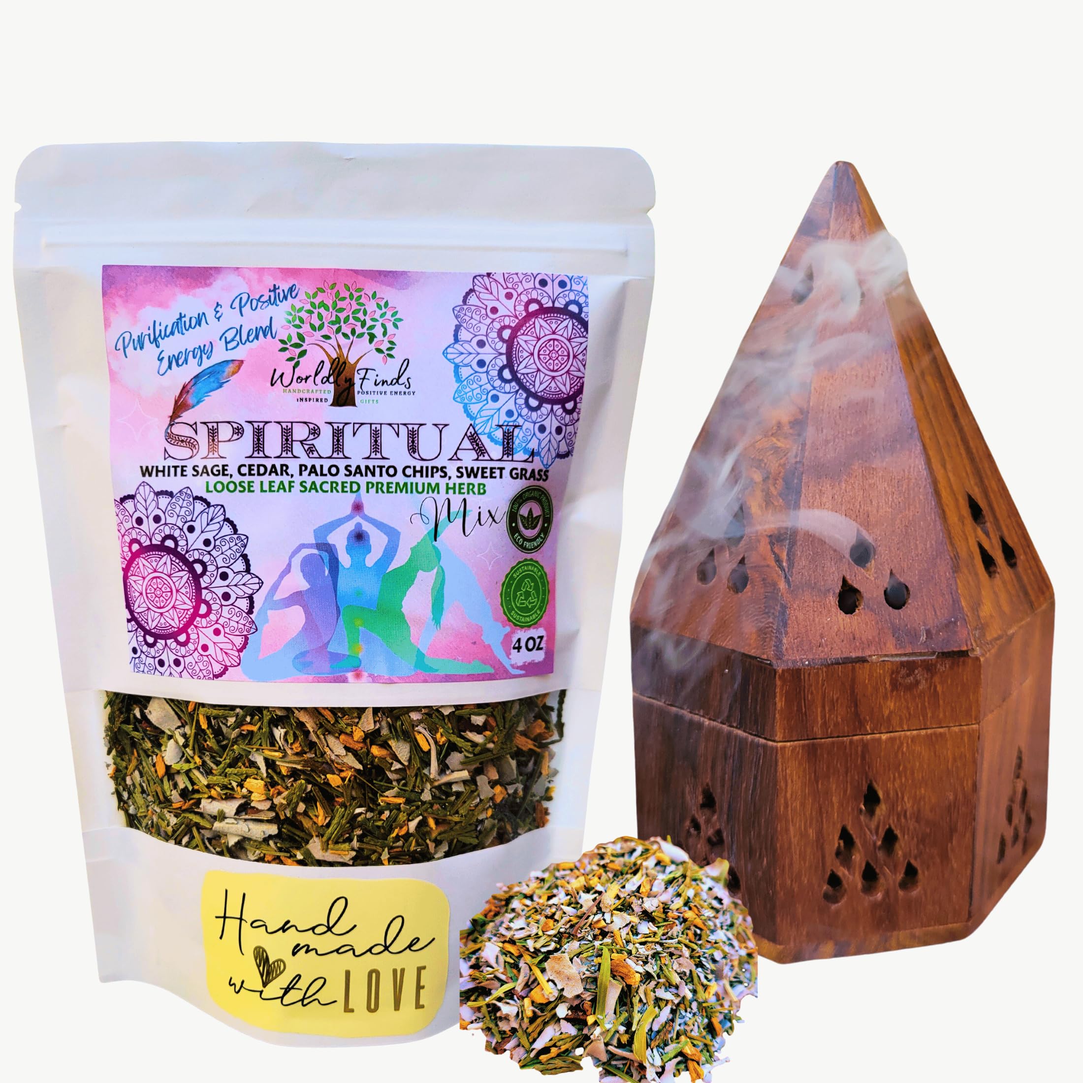 Medicinal Herbs Spiritual Incense Burner Kit Gift Set: Hand