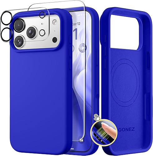 Miniatura 35 de GONEZ Funda de silicona para iPhone 14 Pro Max, compatible con MagSafe, con protector de pantalla + protector de lente de cámara, silicona líquida a
