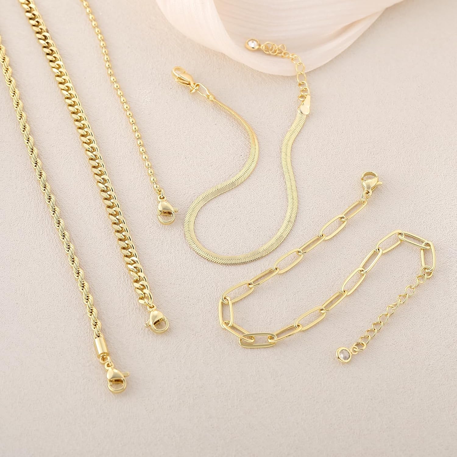 Kyerlyn Gold Bracelets for Women Waterproof, 14K Real Gold Jewelry Sets for Women Trendy Dainty Stackable Cuban Link Paperclip Chain Bracelet Pack Fashion Accessories Gifts - Image 5