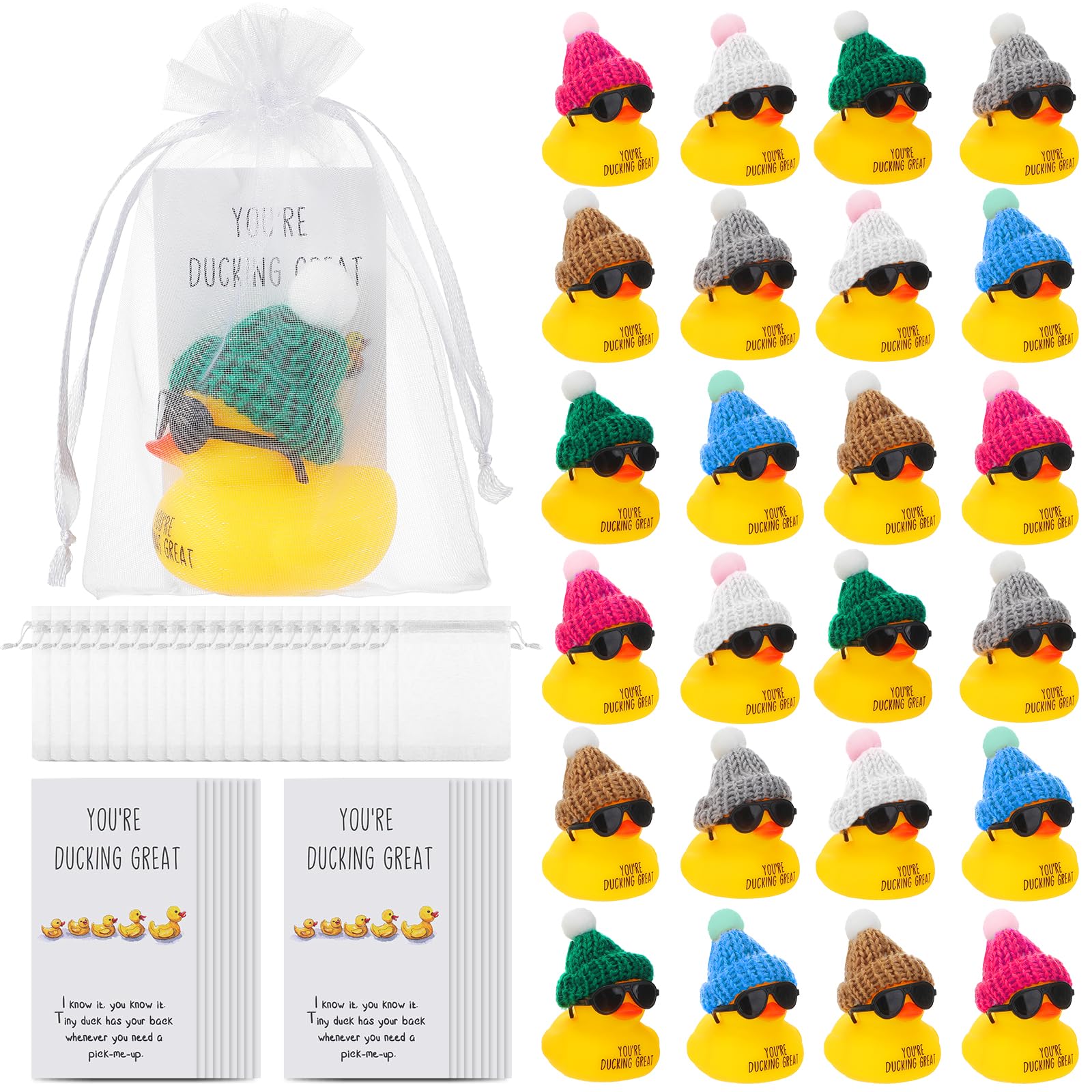 Jenaai Inspirational Mini Rubber Ducks Bulk Thank You Gifts Set You're Ducking Great Employee Coworkers Motivational Appreciation Gifts with You're Ducking Awesome Cheer Cards Party Favors(60 Set)