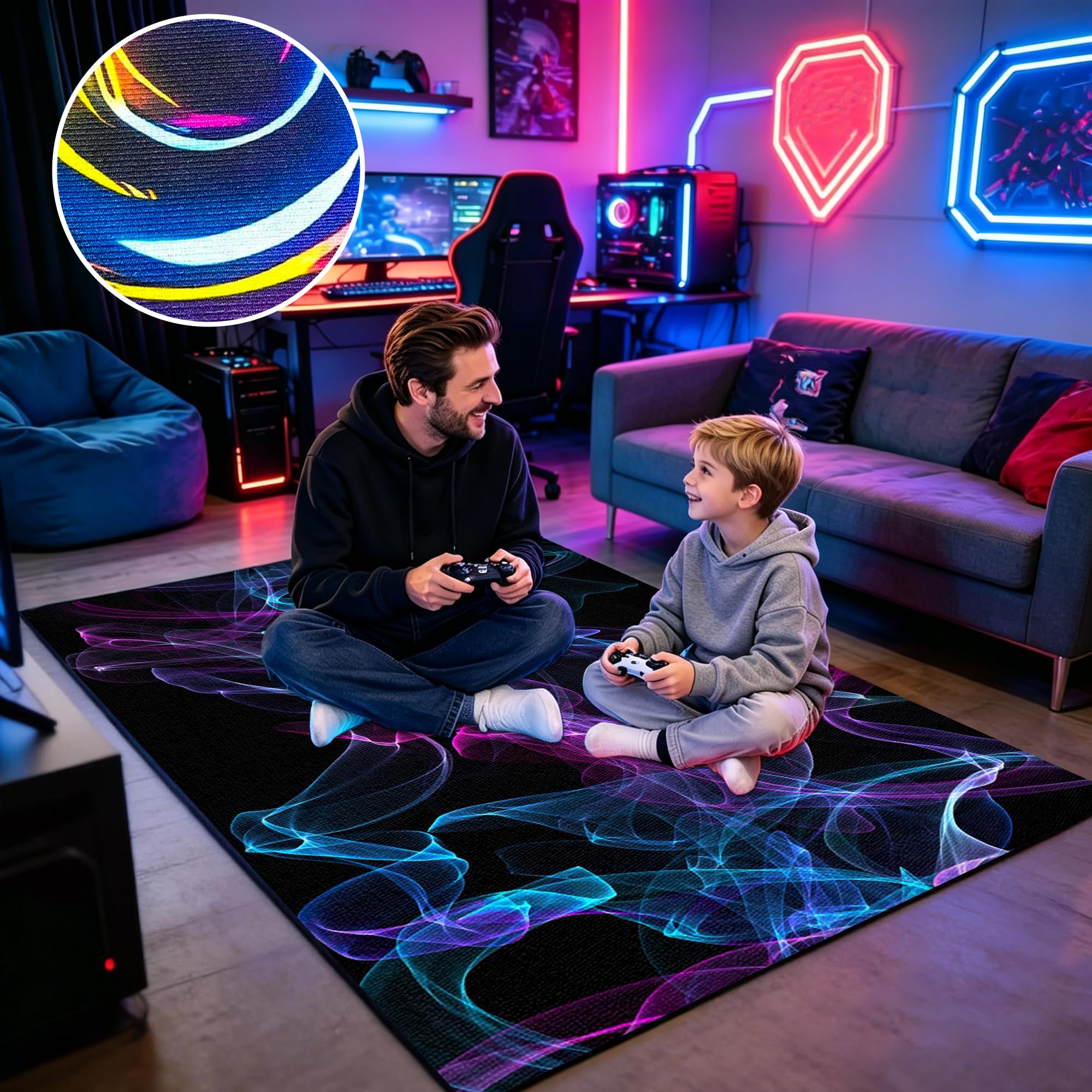 Gaming Teppich Für Kinderzimmer Junge Coole 3D Gaming-Zimmer Dekoration Geeignet E-Sport Zimmer Gaming Zimmer Für Teppich Jungen Spielzimmer Schlafzimmer Teppich 90 x 150 cm