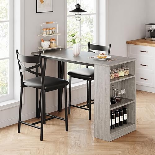 Miniatura 9 de IDEALHOUSE Juego de mesa de comedor para 2, mesa de bar de cocina y sillas para 2, mesa de comedor expandible de altura de mostrador con 2 sillas